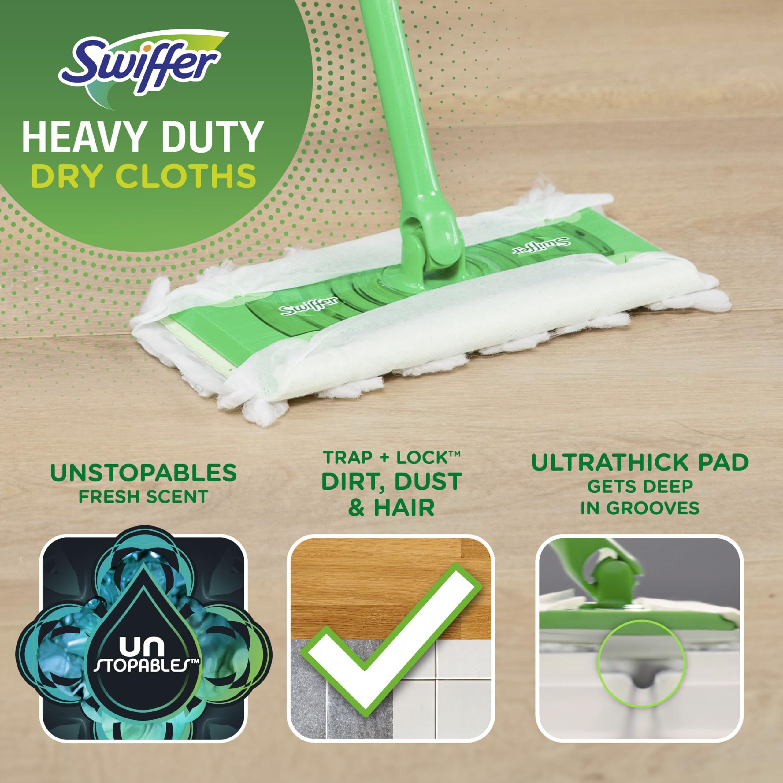 Swiffer Sweeper Heavy Duty Dry Multi-Surface Cloth Refills For Floor Sweeping And Cleaning  Unstopables Fresh Scent  20 Count