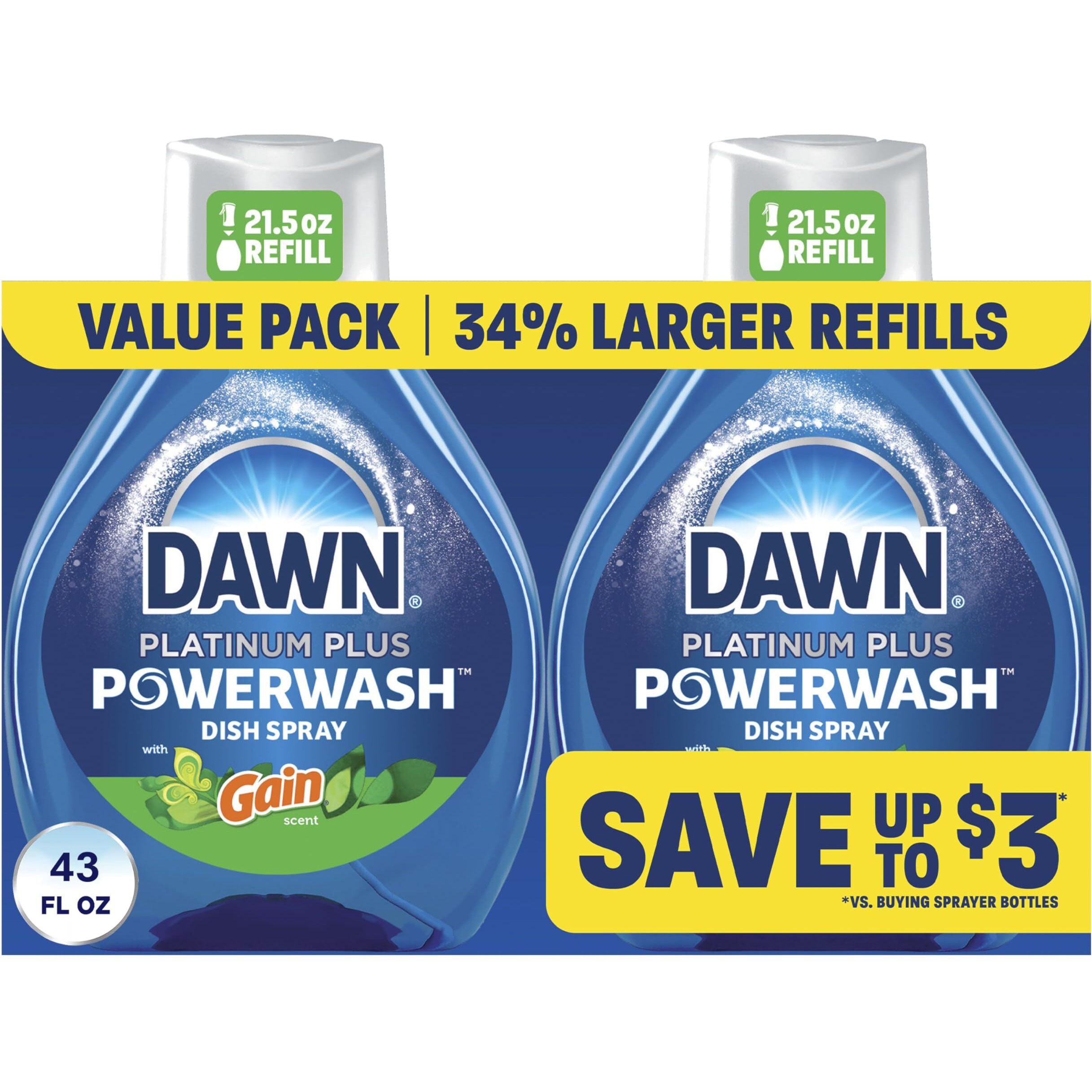 Dawn Powerwash Gain Original Dish Spray  Liquid Dish Soap 2 Refills  43 Fl Oz
