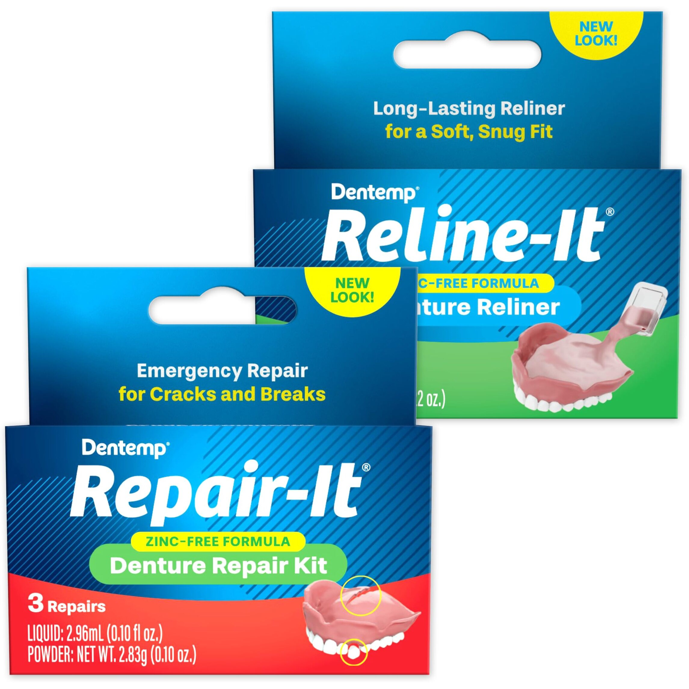 Dentemp Repair-It Denture Repair Kit & Reline-It Denture Reliner - Denture Kit (Multi-Pack) - Refit And Tighten Dentures For Both Upper & Lower Denture - Repair Broken Dentures & Loose Teeth