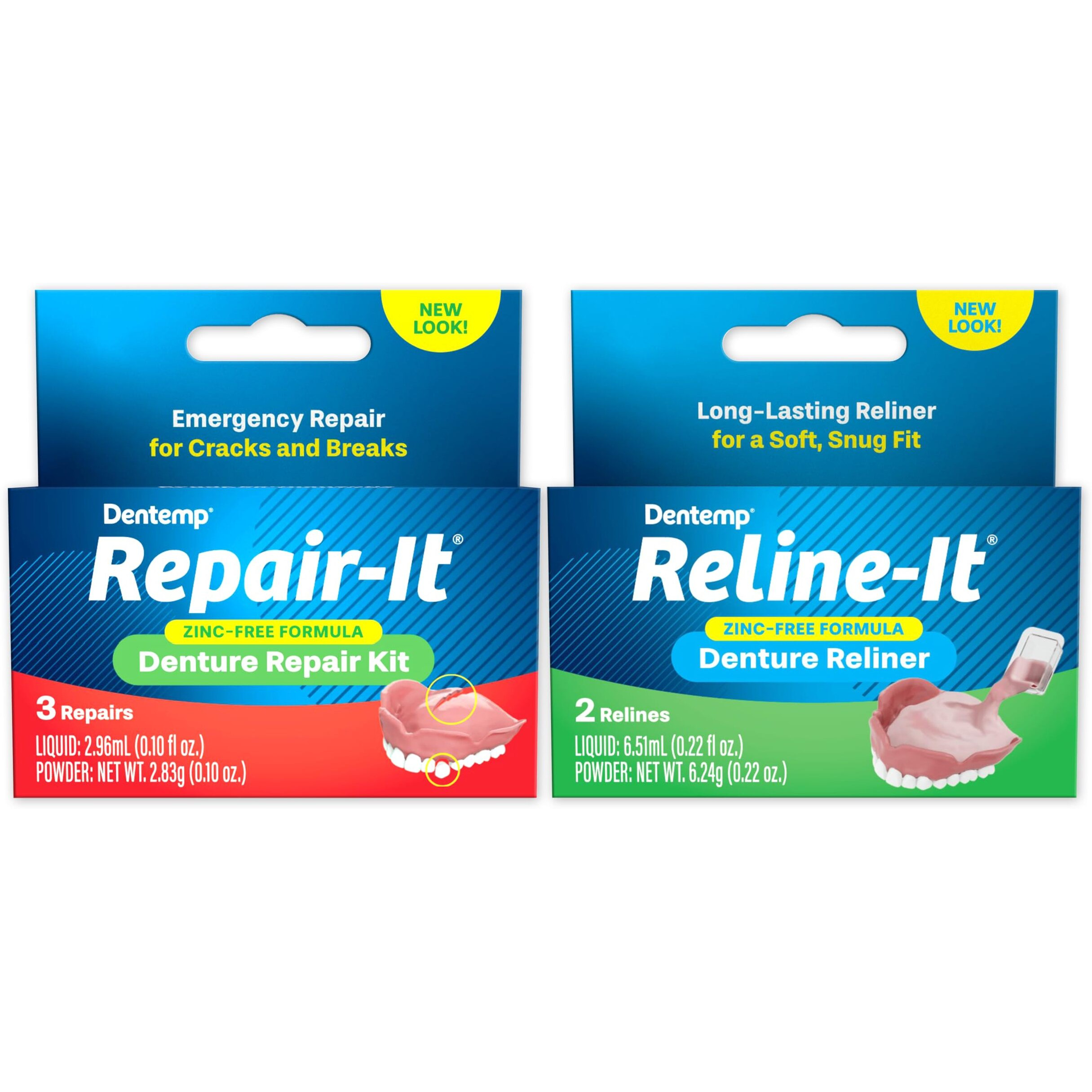 Dentemp Repair-It Denture Repair Kit & Reline-It Denture Reliner - Denture Kit (Multi-Pack) - Refit And Tighten Dentures For Both Upper & Lower Denture - Repair Broken Dentures & Loose Teeth