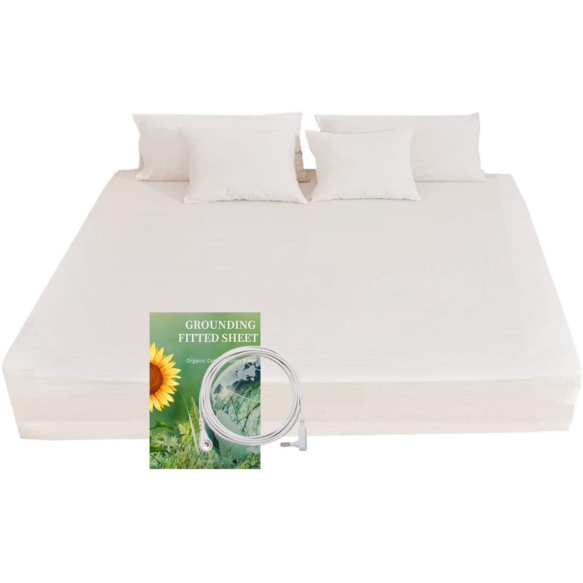 Grounding Fitted Sheet Kit  Grounding Sheets With Silver Fiber  Grounding Cord  Grounding Bed Cover For Efficient Sleep  Reduce Stress Natural Health White (Queen)
