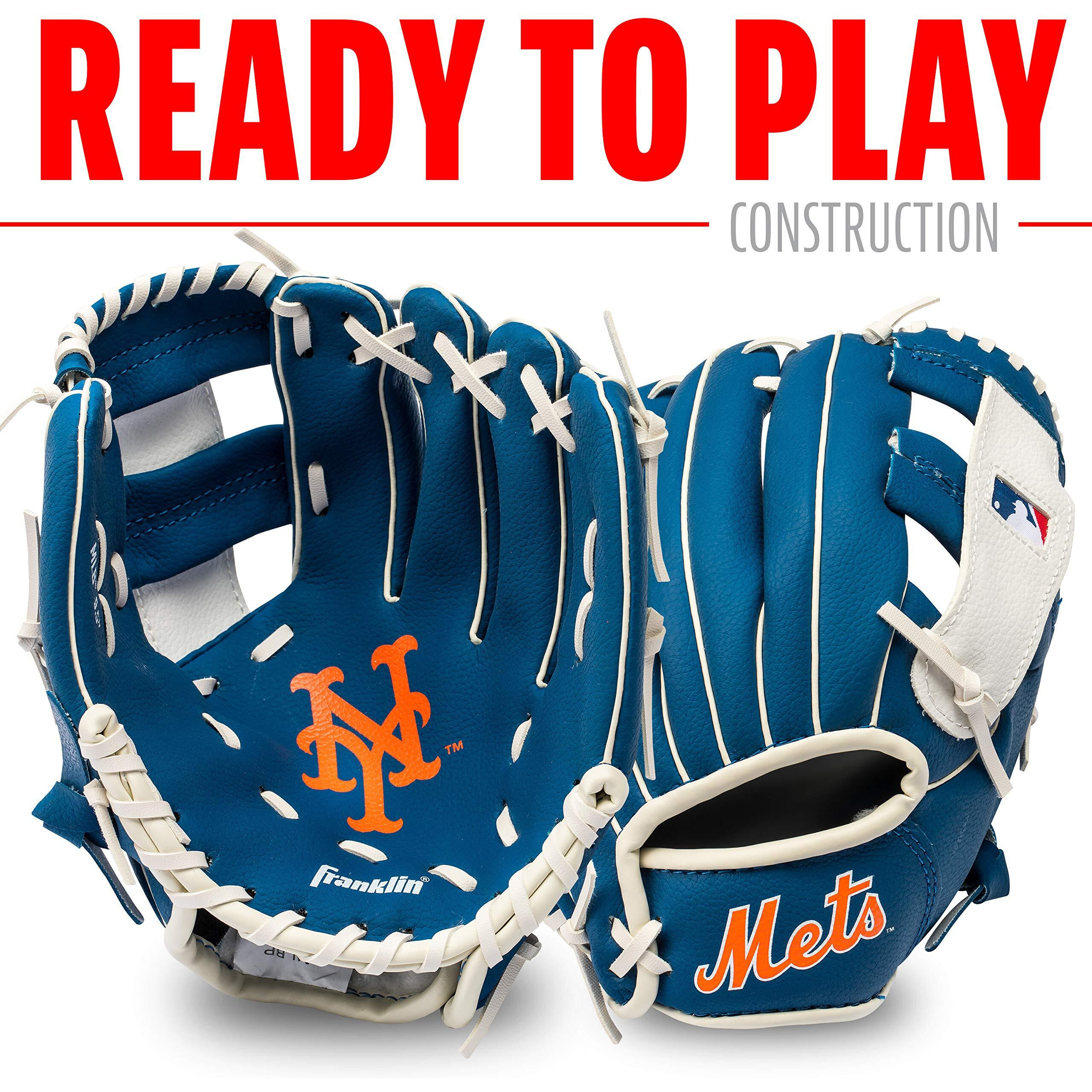 Franklin Sports Mlb Youth Teeball Glove + Foam Ball Set - Kids New York Mets Baseball + Teeball Mitt And Ball - Perfect First Kids Glove - 9.5""