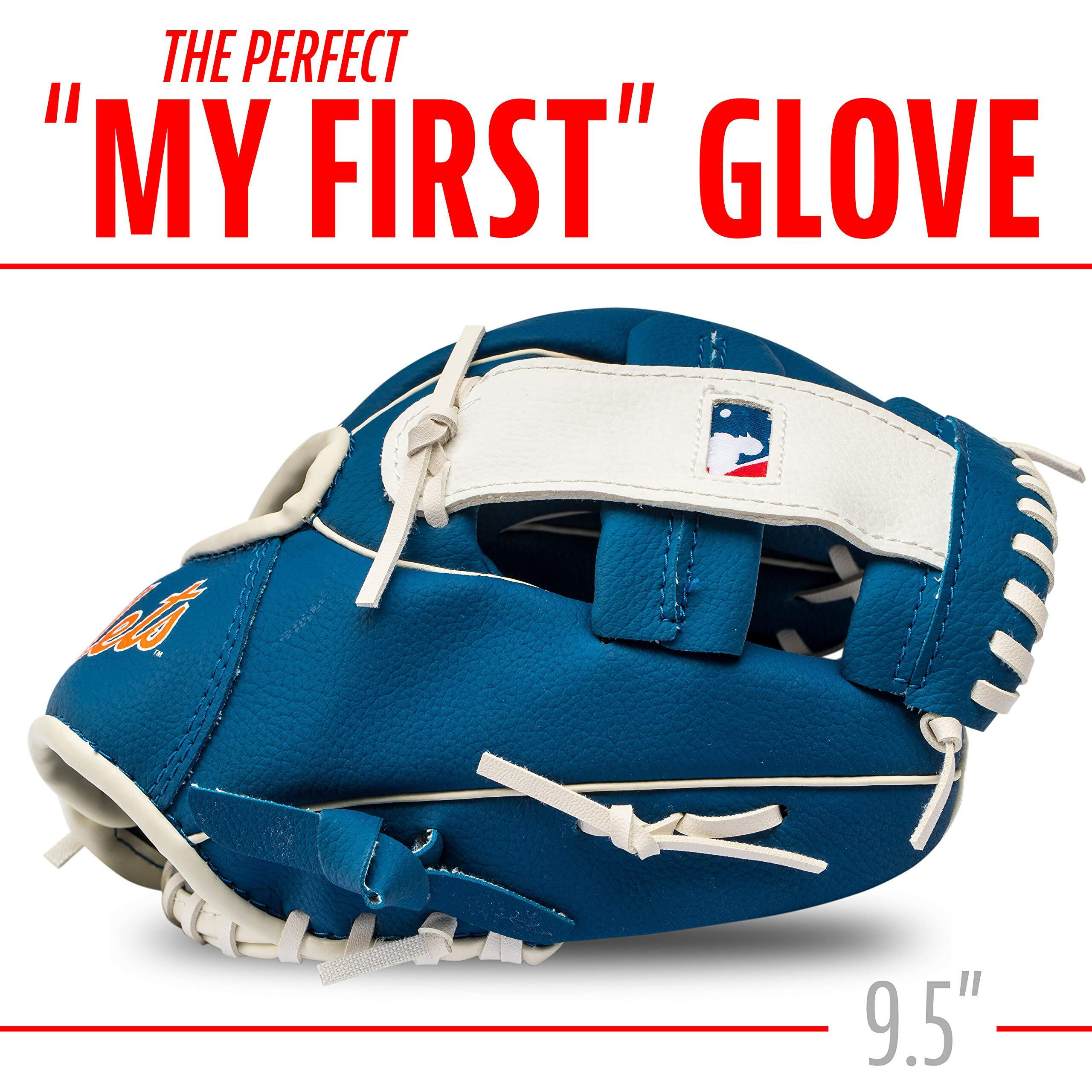 Franklin Sports Mlb Youth Teeball Glove + Foam Ball Set - Kids New York Mets Baseball + Teeball Mitt And Ball - Perfect First Kids Glove - 9.5""