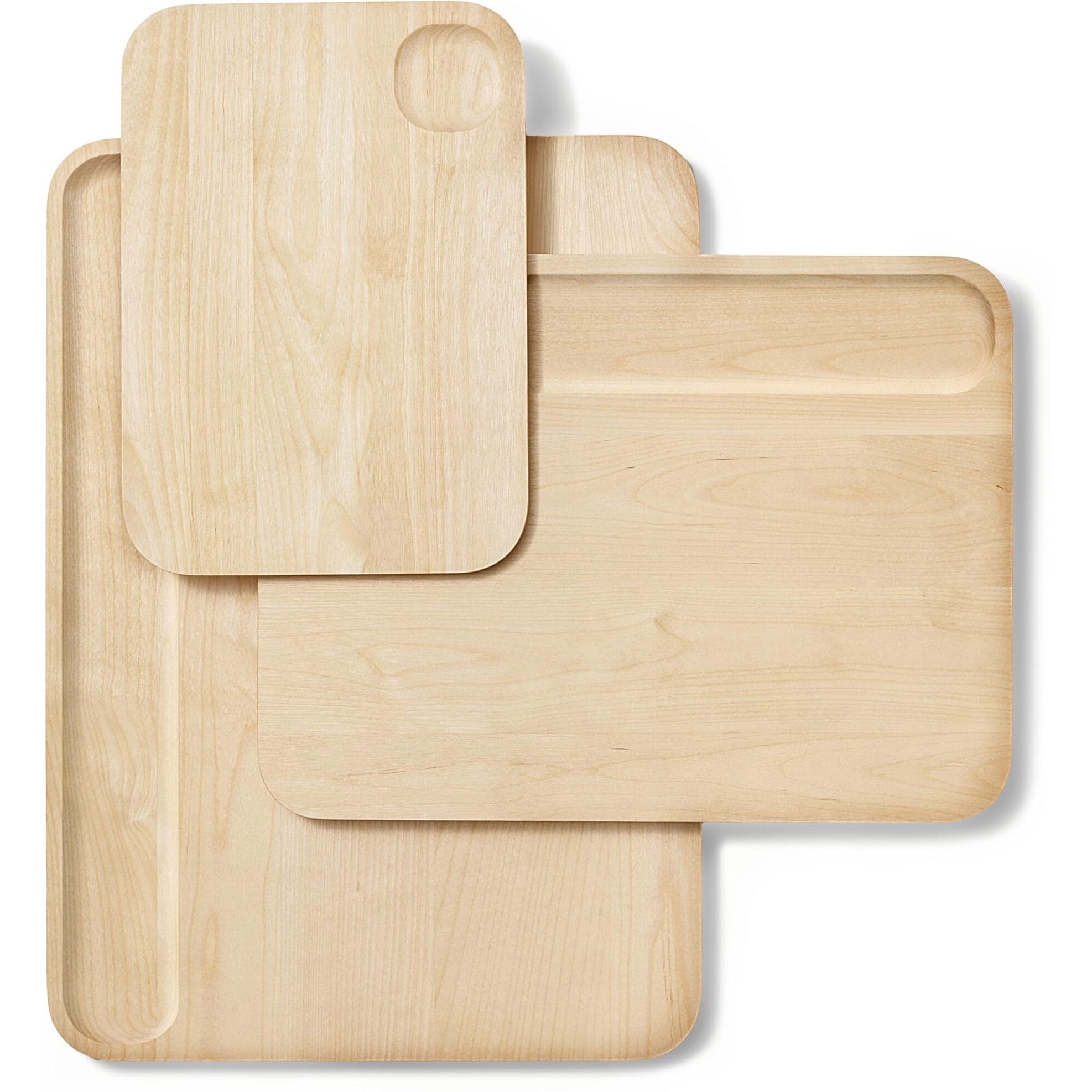 Caraway 4-Piece Double Sided Wood Cutting Board Set - Made From Fsc-Certified Birch Wood - Mineral Oil & Wax Finish - 3 Sizes - Small  Medium  & Large - Storage Organizers Included