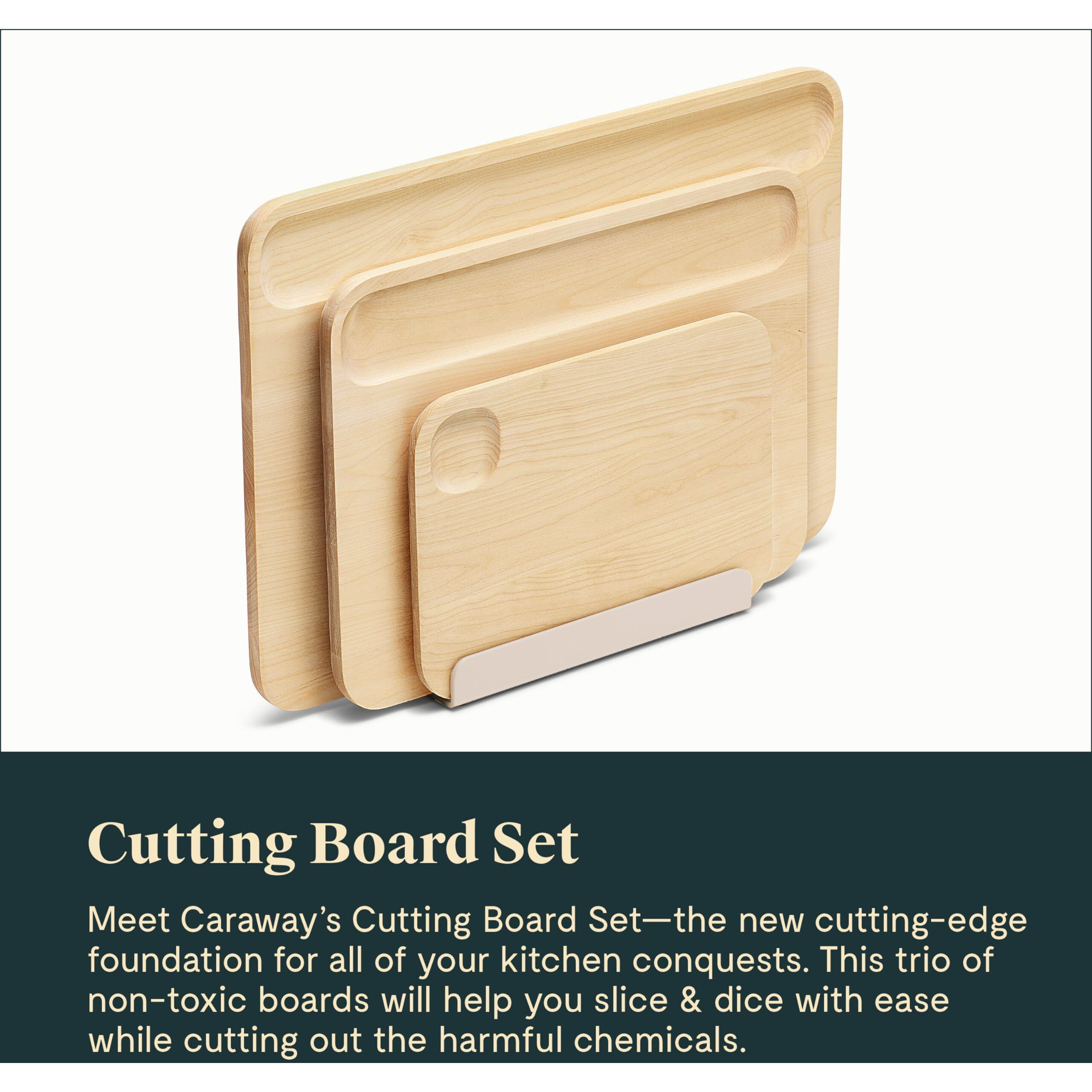 Caraway 4-Piece Double Sided Wood Cutting Board Set - Made From Fsc-Certified Birch Wood - Mineral Oil & Wax Finish - 3 Sizes - Small  Medium  & Large - Storage Organizers Included