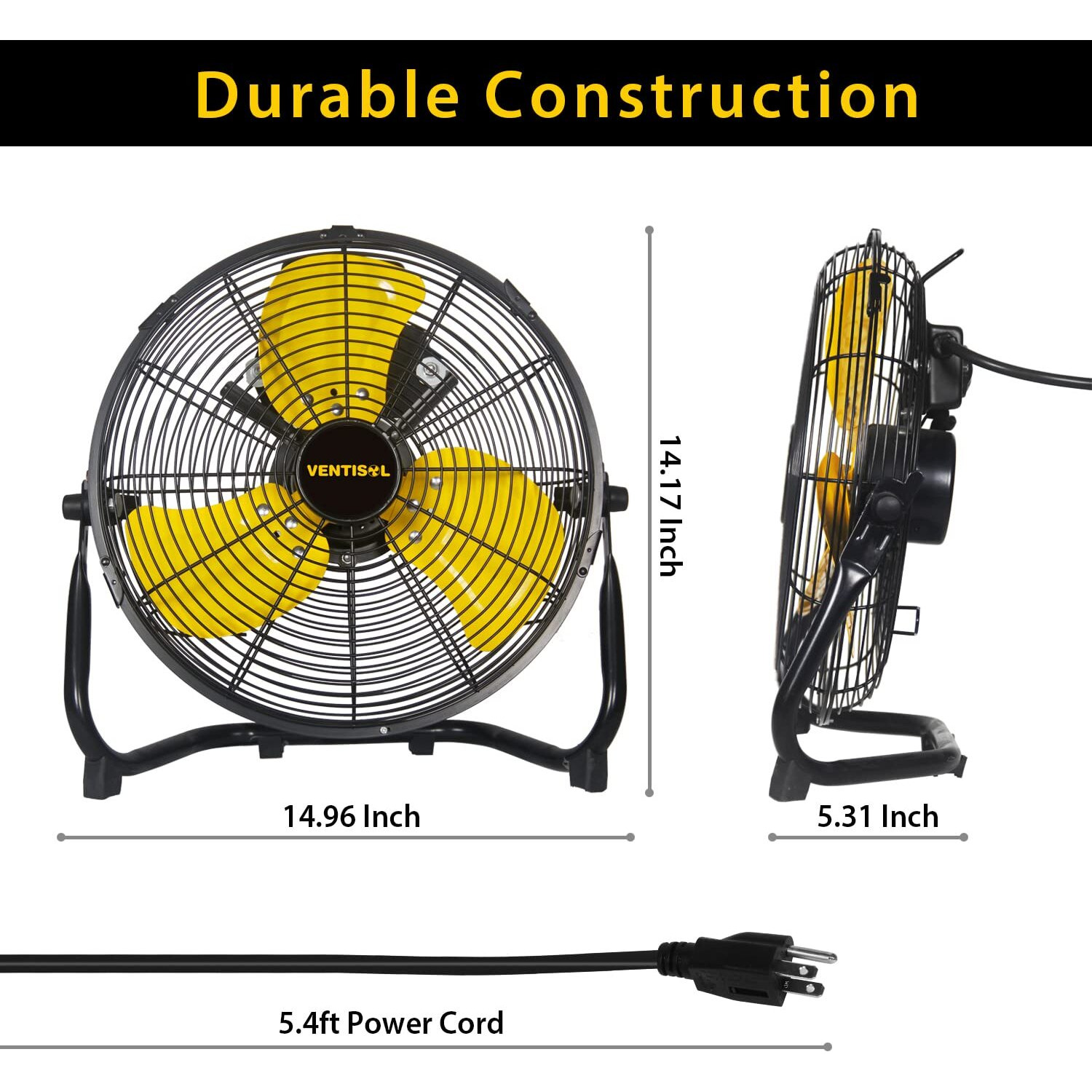 Ventisol 12 Inch 1560 Cfm High Velocity Heavy Duty Floor Fan With 3 Powerful Speeds Portable Metal Fan 180Tilting Quiet Shop Fan For Commercial  Residential  Gym  Home Use- Etl Listed  Black