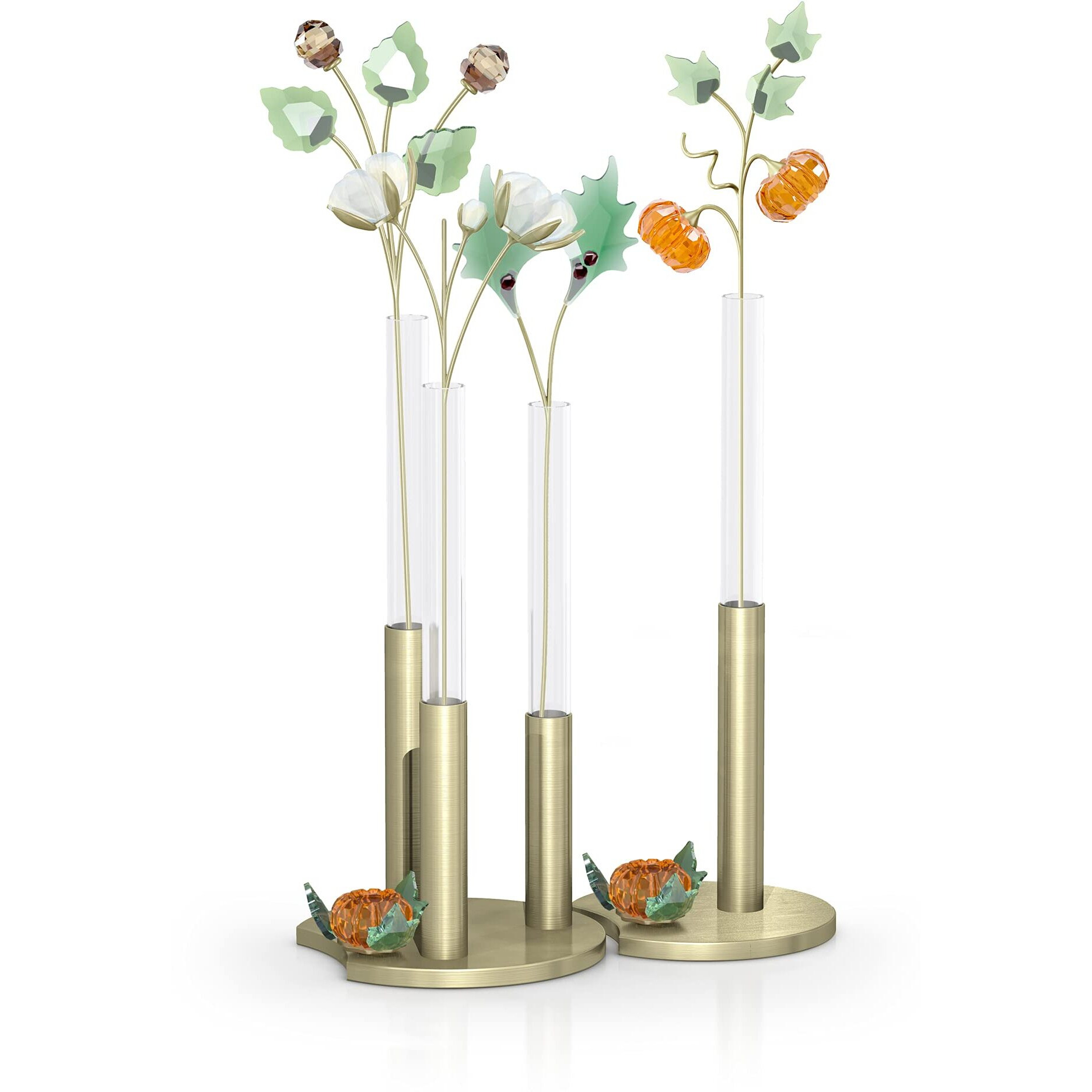 Swarovski Garden Tales Pumpkin Figurine  Orange And Green Crystals And Brushed Champagne Gold Tone-Finish Stem  Part Of The Garden Tales Collection