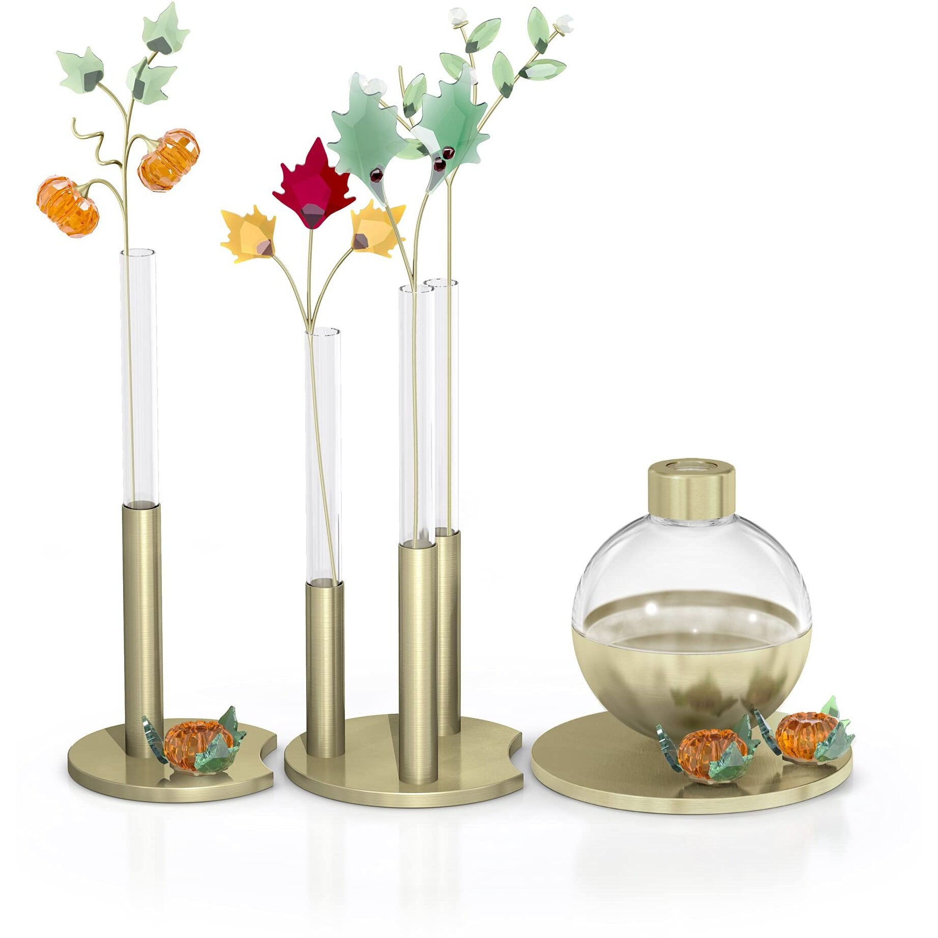 Swarovski Garden Tales Pumpkin Figurine  Orange And Green Crystals And Brushed Champagne Gold Tone-Finish Stem  Part Of The Garden Tales Collection