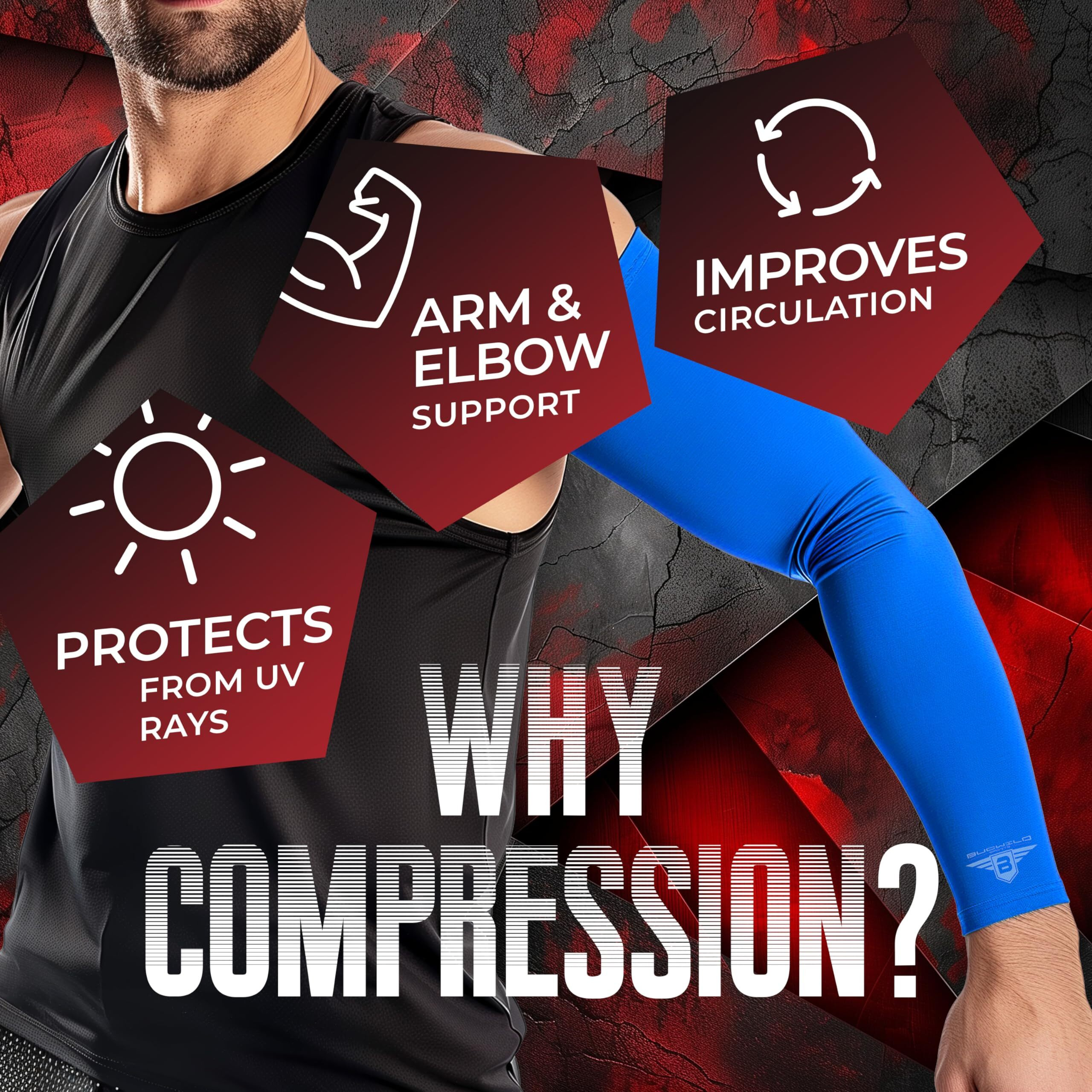 Bucwild 1 Pair Sports Arm Cooling Sun Protection Compression Arm Sleeves - Youth & Adult Sizes - Baseball Basketball Golf Tennis Running (White  Small/Med (Adult)