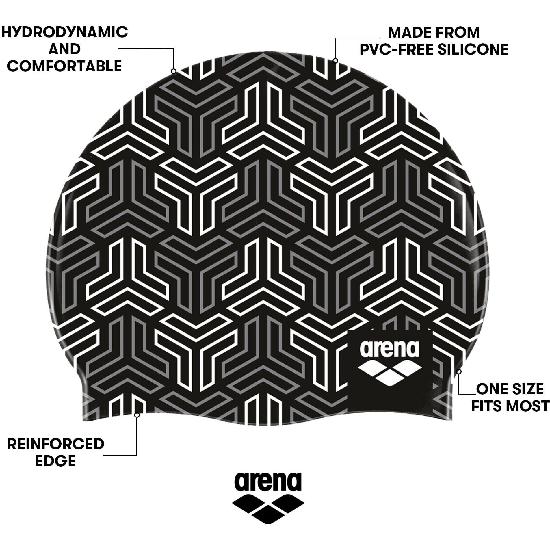Arena Print 2 Unisex Silicone Swim Cap For Adults  Women And Men Intensive Training Comfortable Non-Slip Long Hair Swimming Hat  X