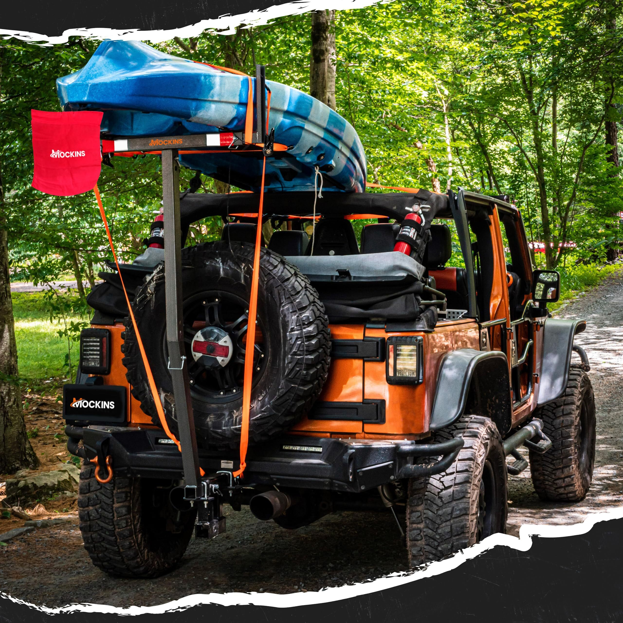 Mockins 750Lbs Cap Truck Bed Extender Hitch Mount |2-In-1 All-Weather Steel Trailer Hitch Extender W/ Stabilizer & Straps| Bed Extenders For Trucks & Suvs For Ladder  Canoe  Pipes  Lumber & Kayak Rack