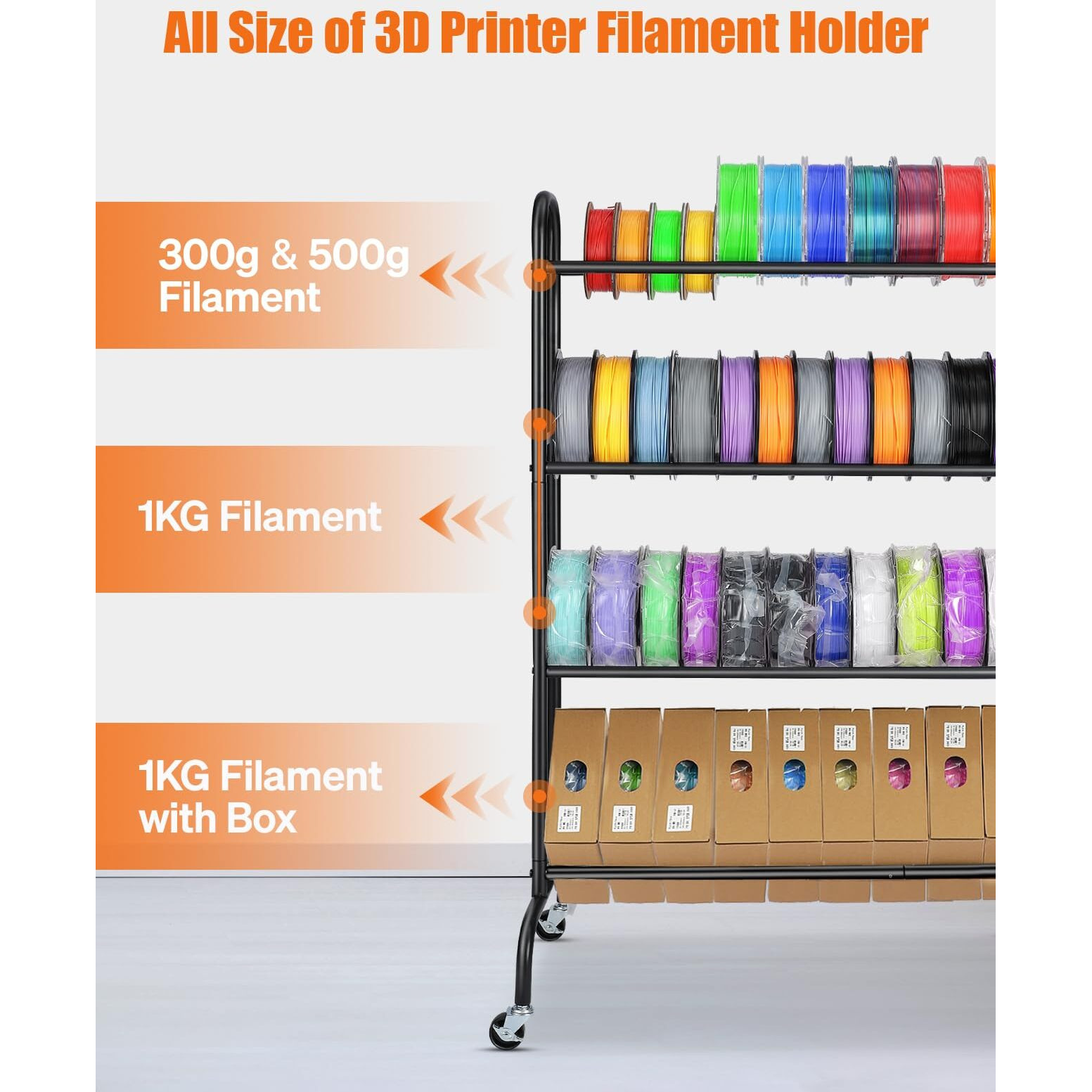 Ahowpd 3D Printer Filament Storage Rack - 4 Tier Heavy Duty Metal Shelf Filaments Spool Holder For Pla/Abs/Tpu  Organized For 3D Printing Studio  Office Workshop