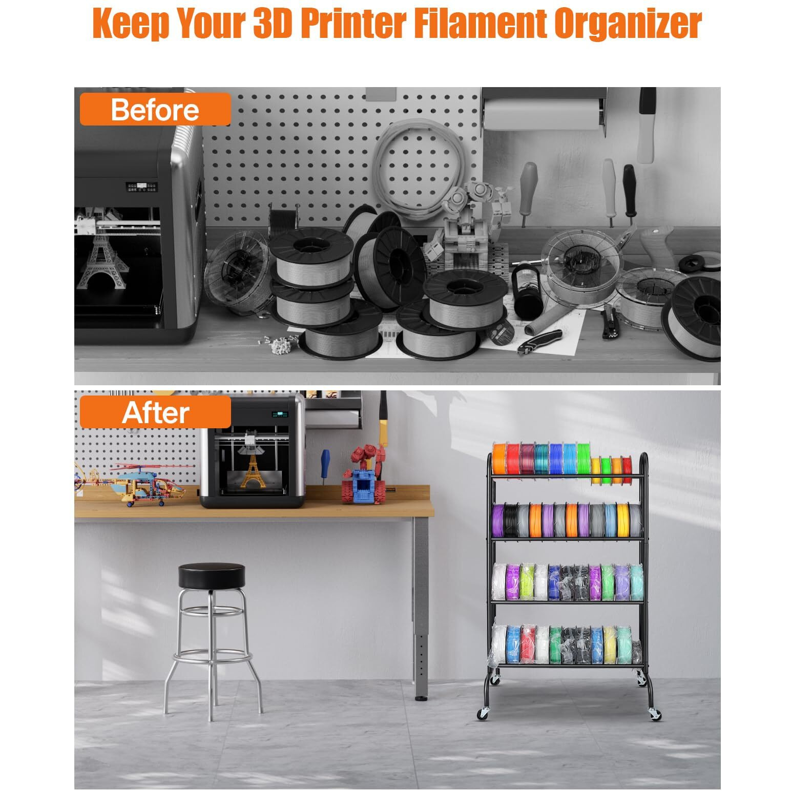 Ahowpd 3D Printer Filament Storage Rack - 4 Tier Heavy Duty Metal Shelf Filaments Spool Holder For Pla/Abs/Tpu  Organized For 3D Printing Studio  Office Workshop