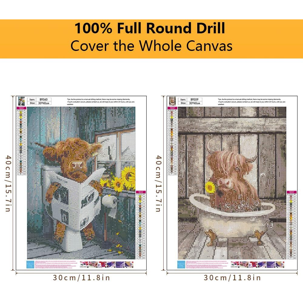 Mowana Highland Cow Diamond Art Kits For Adults  Diamond Painting Cow Diy 5D Diamond Painting Kits For Adults And Beginners Home Wall Decor (2Pack 11.8X15.7Inch)