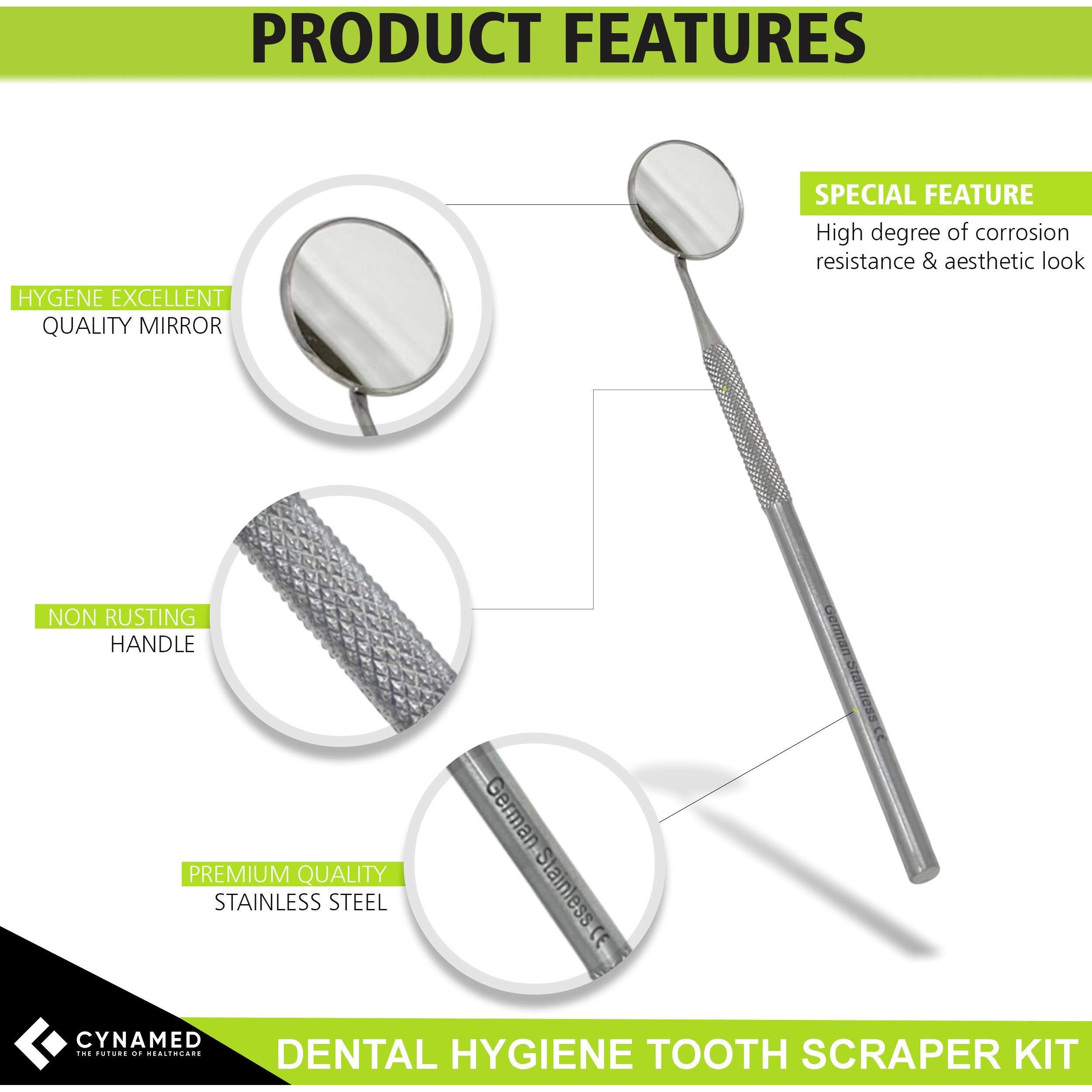 Cynamed Dental Tools Set 6Pc- Stainless Steel Dental Pick  Tooth Scraper  Plaque & Tartar Remover  Tweezers  And Gum Floss For Personal And Pet Oral Care