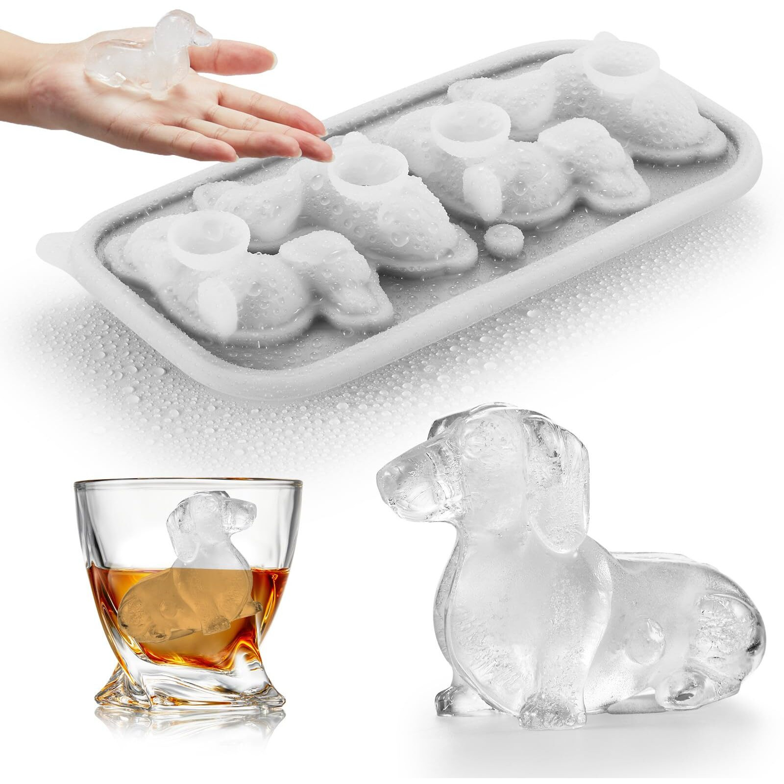 Acookee 3D Dachshund Dog Ice Cube Mold  4 Hole Fun Shapes Large Dachshund Dog Ice Cube Tray For Whiskey Cocktail Bourbon  Cute Novelty Dachshund Dog Gifts For Women  Bpa Free