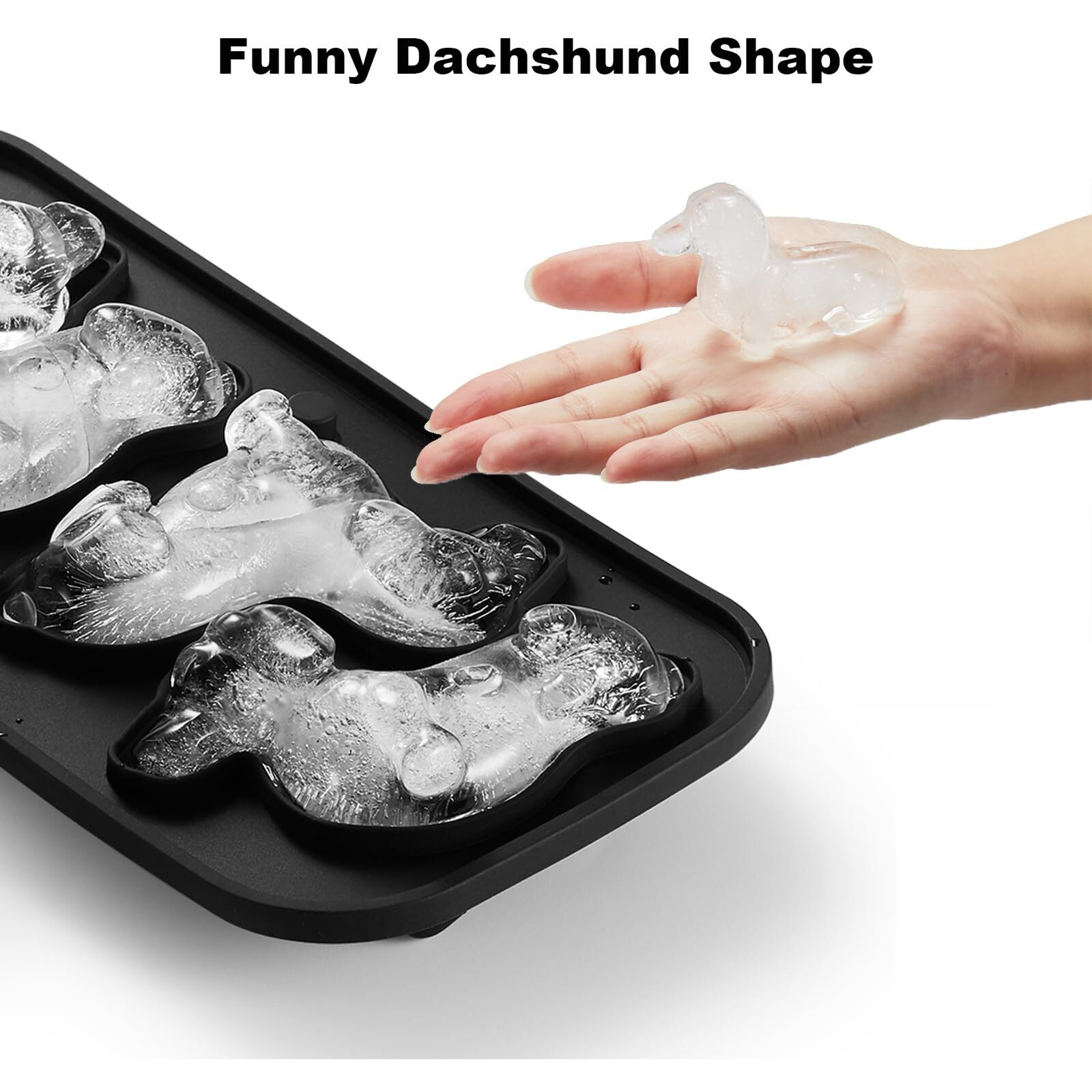 Acookee 3D Dachshund Dog Ice Cube Mold  4 Hole Fun Shapes Large Dachshund Dog Ice Cube Tray For Whiskey Cocktail Bourbon  Cute Novelty Dachshund Dog Gifts For Women  Bpa Free
