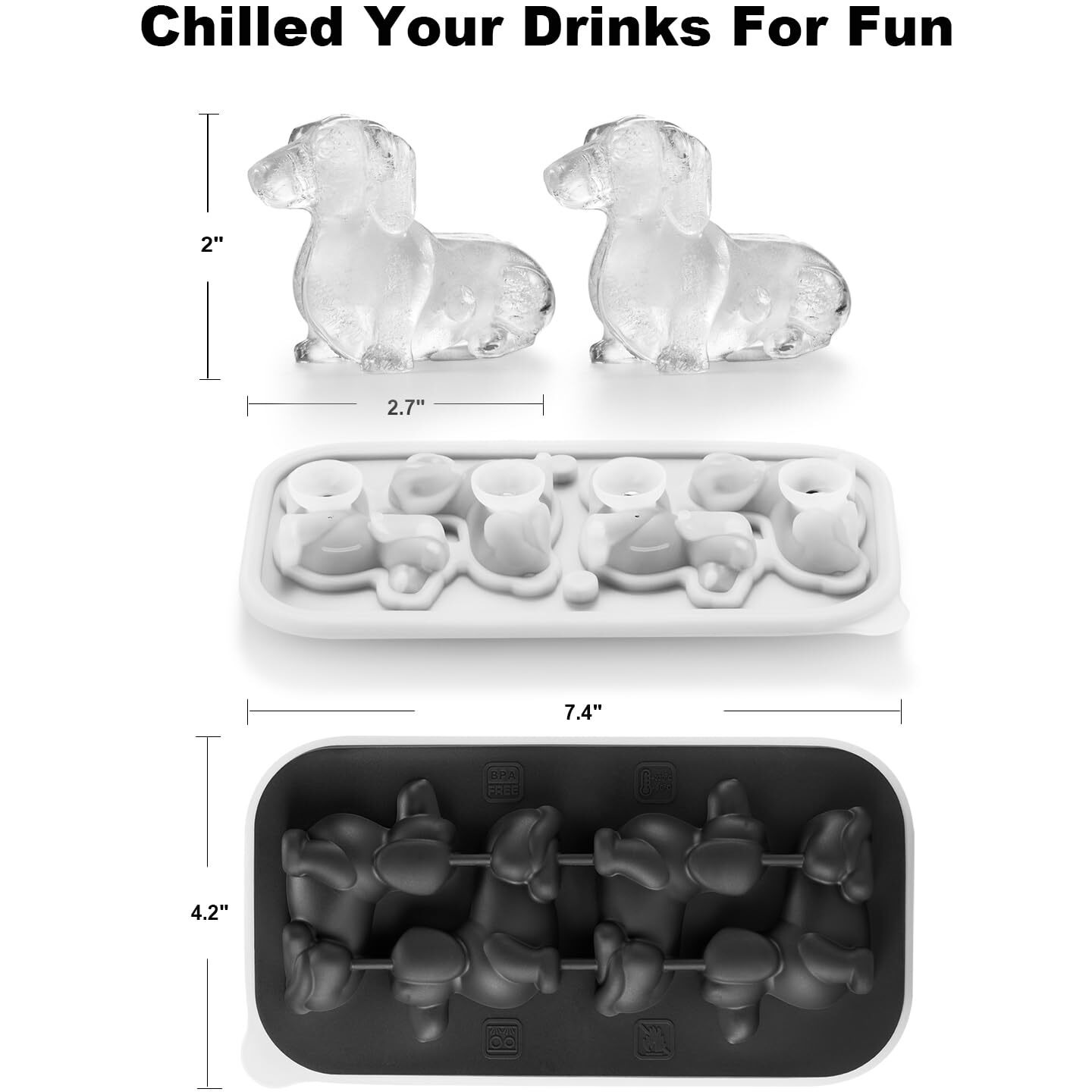 Acookee 3D Dachshund Dog Ice Cube Mold  4 Hole Fun Shapes Large Dachshund Dog Ice Cube Tray For Whiskey Cocktail Bourbon  Cute Novelty Dachshund Dog Gifts For Women  Bpa Free