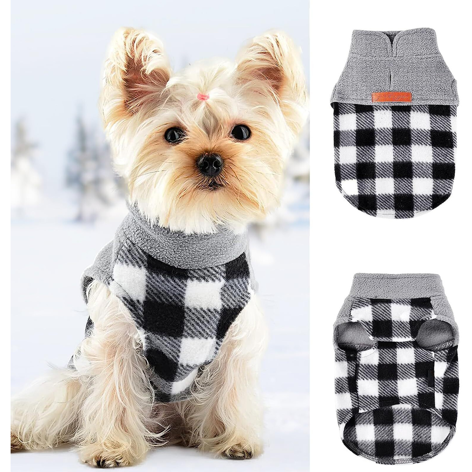 Samll Dog Sweater Fleece Plaid Dog Vest Warm Pullover Pet Sweater Soft Stretchy Fleece Vest Chihuahua Clothes Yorkie Clothes Turtleneck Puppy Winter Jacket (Plaid Black  Medium)
