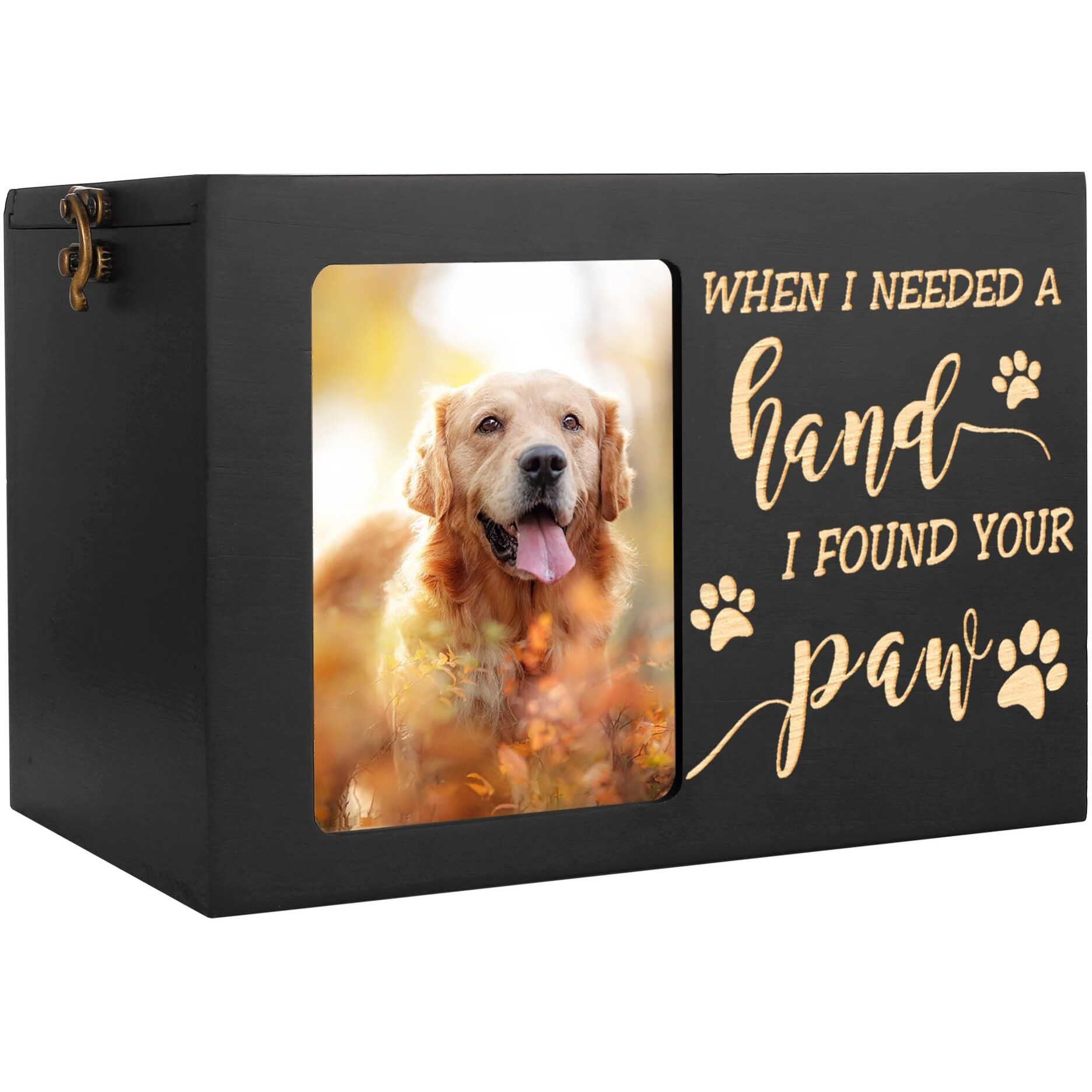 Pet Memorial Urns For Dog Or Cat Ashes  Large Wooden Funeral Cremation Urns With Photo Frame  Memorial Keepsake Memory Box With Black Flannel As Lining  Loss Pet Memorial Remembrance Gift