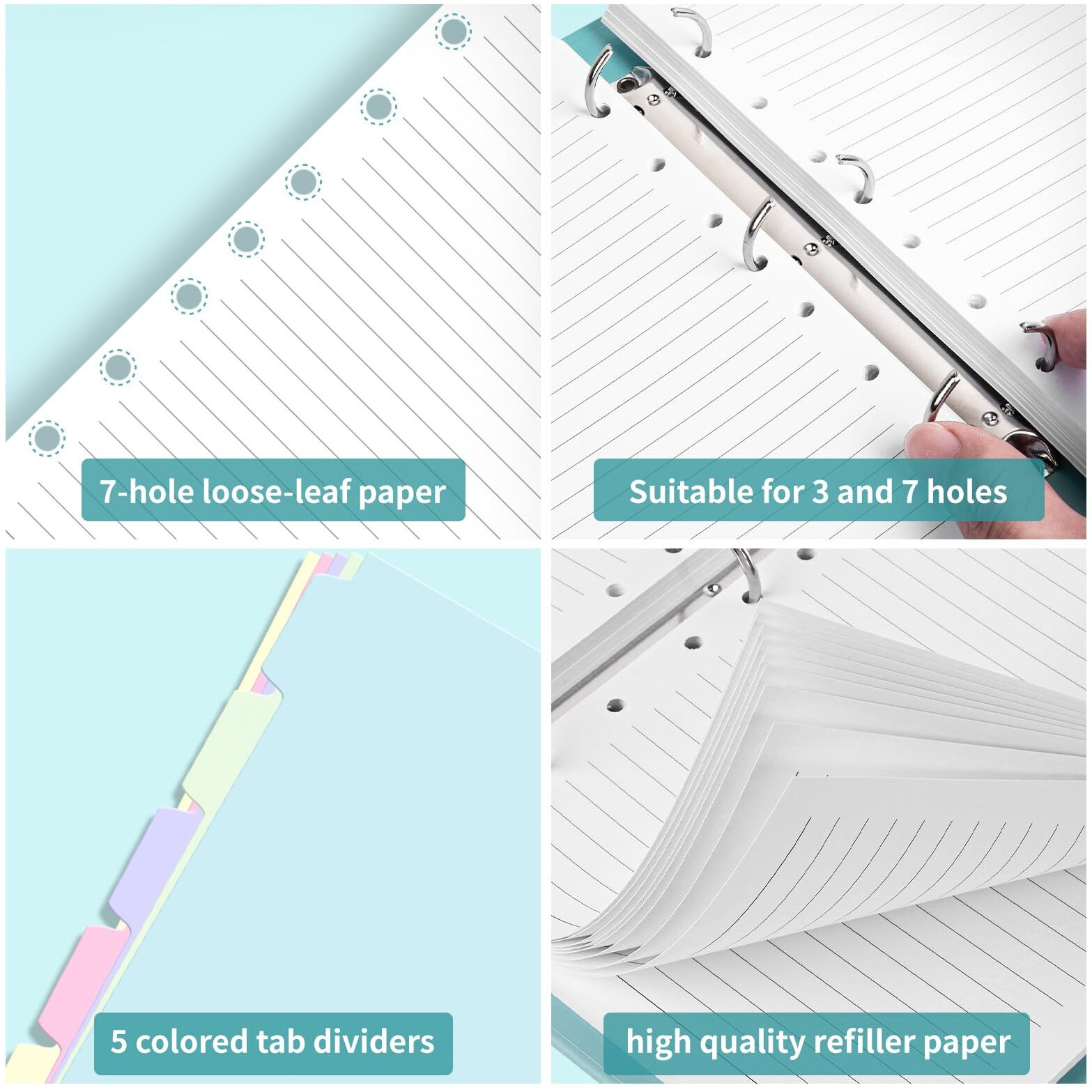 A5 Refill Paper  7-Hole Planner Inserts For A5 Binder Budget Planner Journals Notebook  Loose Leaf Lined Paper With Binder Dividers  240 Pages 5-1/2"" X 8-1/2""  White