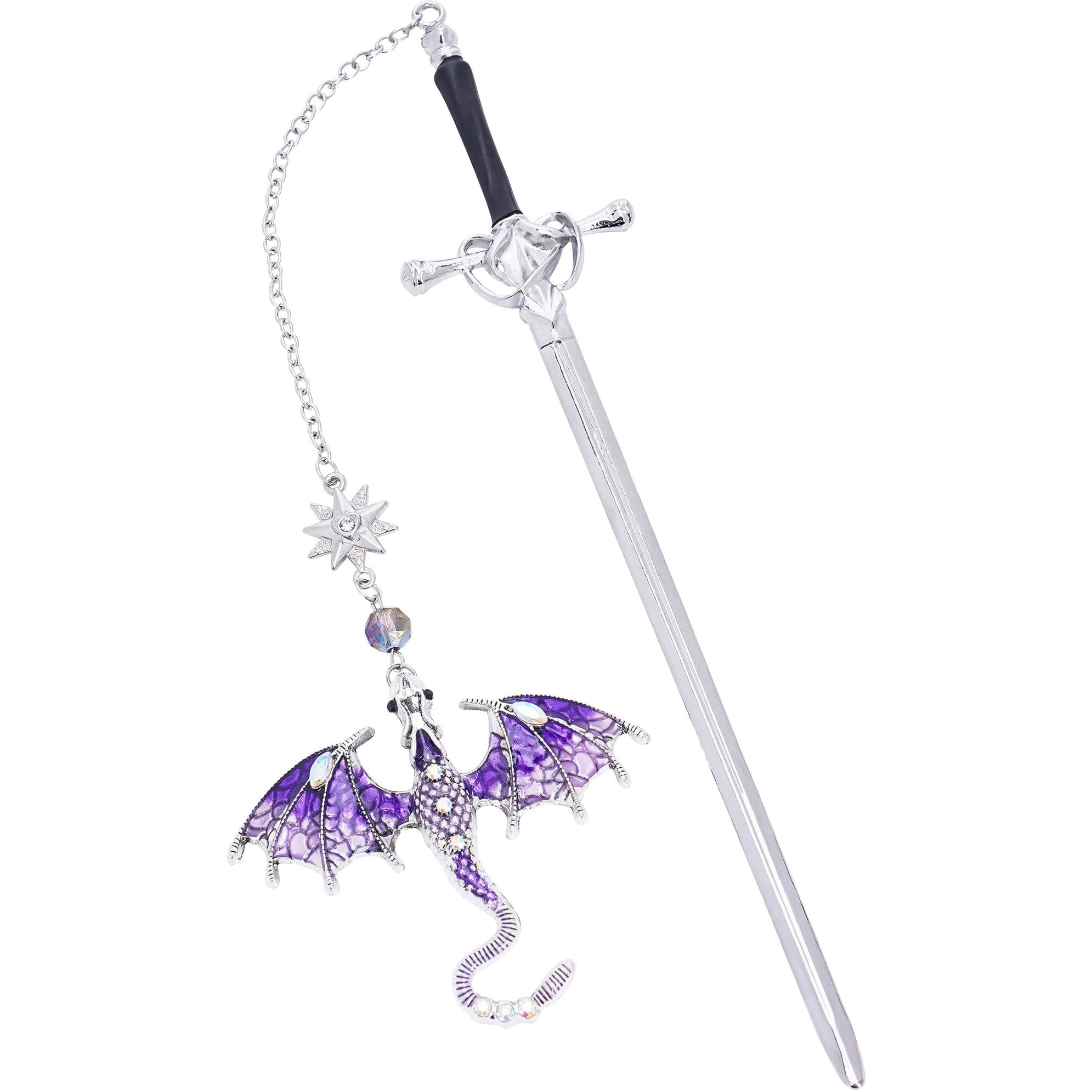 Berirexrion Fantasy Fourth Wing Bookmark - Cool Sward Dragon Book Mark Unique Vintage Tassel Metal Pendant Antique Silver Purple Page Markers Reading Lovers Women Men Teachers Birthday Christmas Gifts