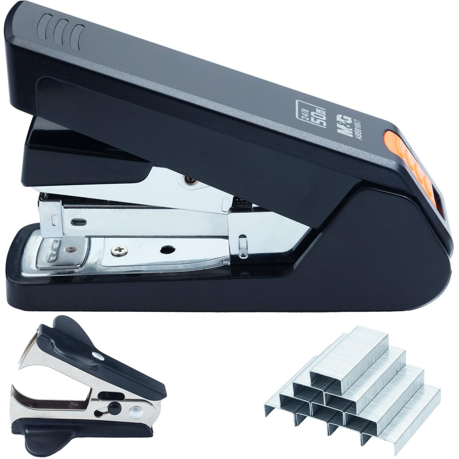 M&G Stapler For Desk  50 Sheet Effortless Stapler  Desktop Stapler With 1000 Staples And Remover  One Finger Touch Stapling  Heavy Duty Office Home Stapler  Portable Handheld Stapler Black
