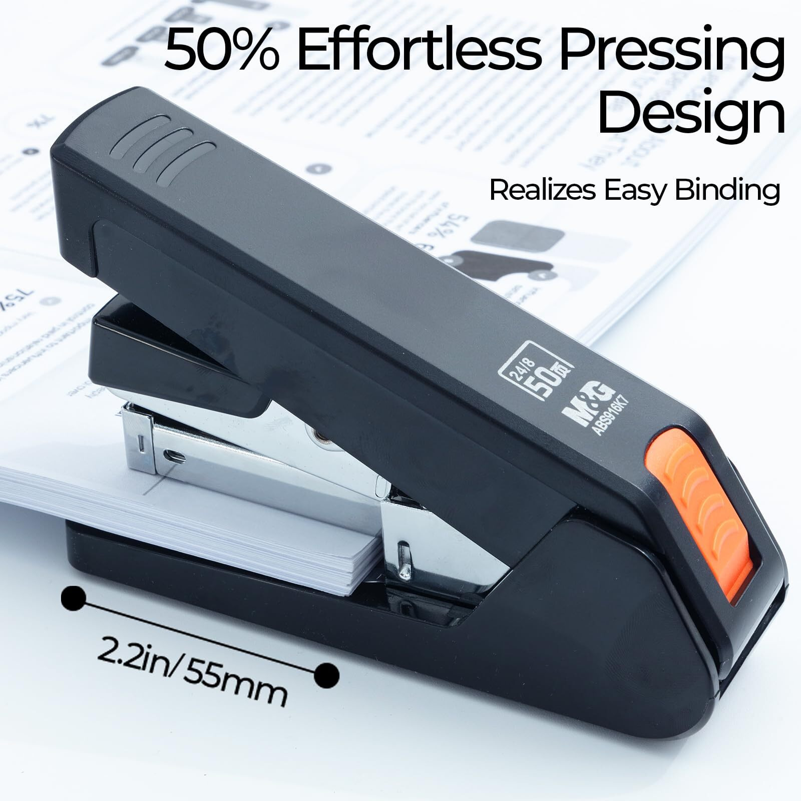 M&G Stapler For Desk  50 Sheet Effortless Stapler  Desktop Stapler With 1000 Staples And Remover  One Finger Touch Stapling  Heavy Duty Office Home Stapler  Portable Handheld Stapler Black