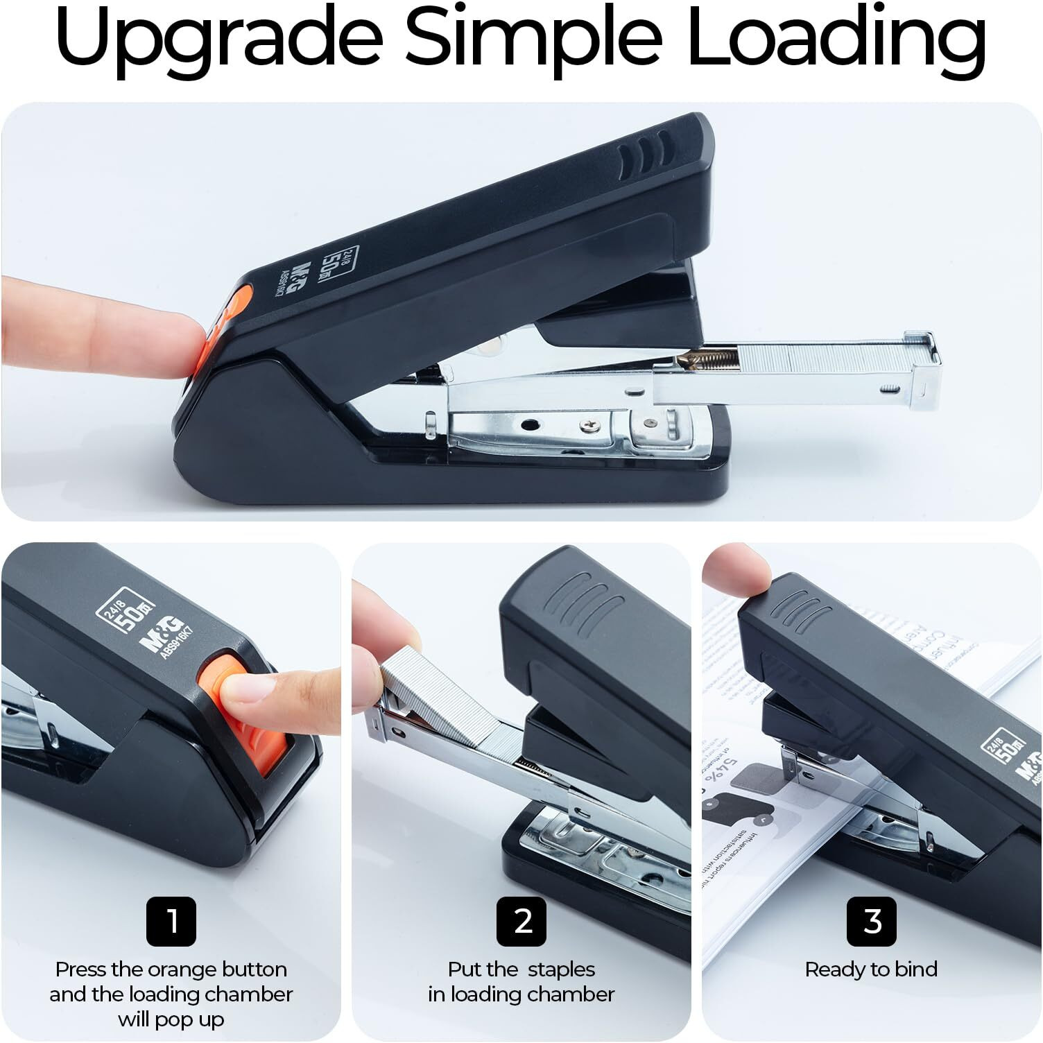 M&G Stapler For Desk  50 Sheet Effortless Stapler  Desktop Stapler With 1000 Staples And Remover  One Finger Touch Stapling  Heavy Duty Office Home Stapler  Portable Handheld Stapler Black