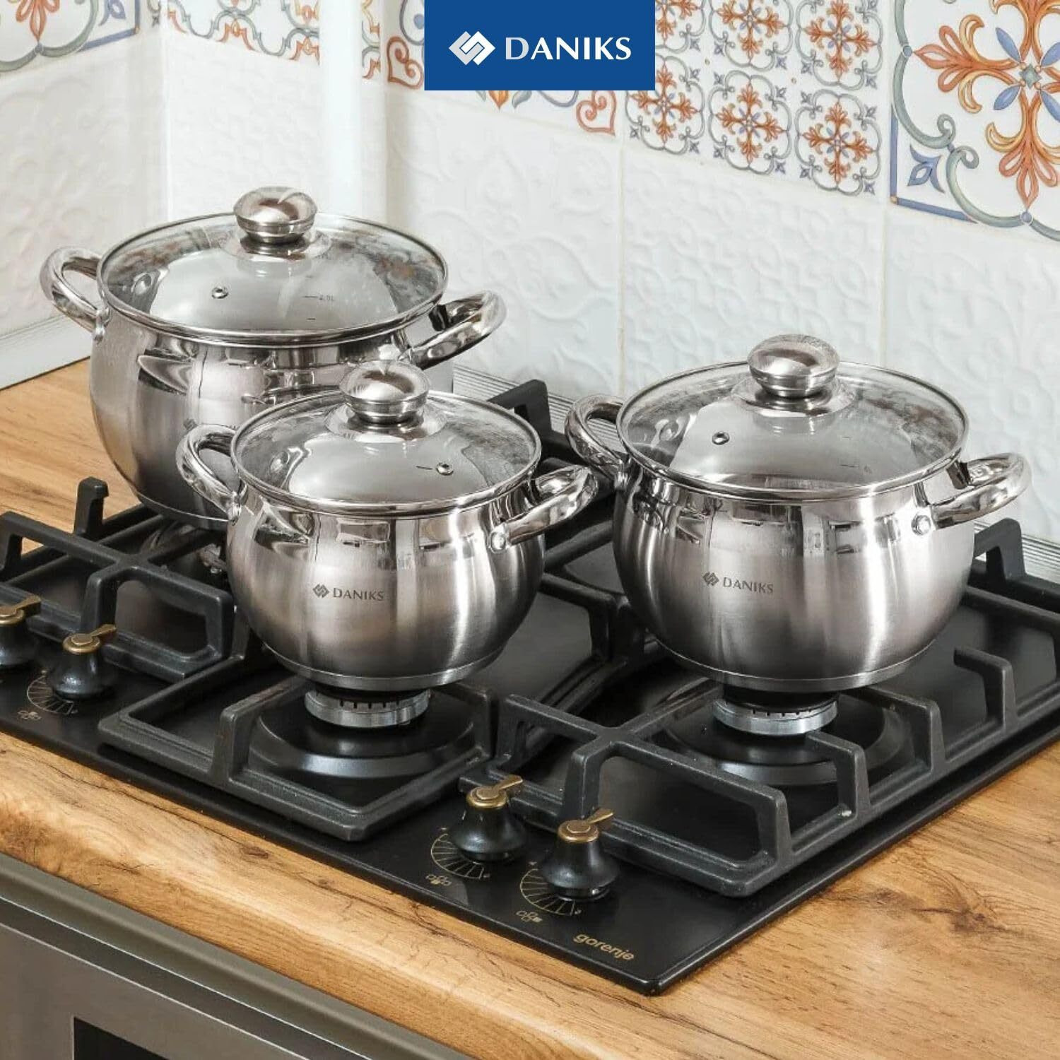 Daniks Classic Stainless Steel Kitchen Induction Pot Cookware Set | 11-Piece | Dishwasher Safe Pots | Saucepan 2 Quart + 2 Quart + 3 Quart + 4 Quart + 7 Quart + Saute Pan | Measuring Scale | Silver