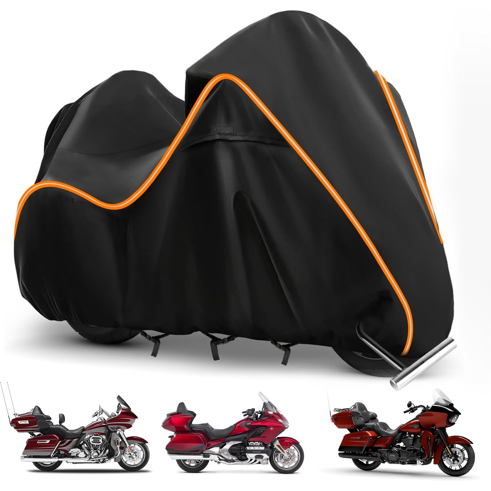 420D Motorcycle Cover For Ultra Limited Road Glide Limited Gold Wing Road Master Outdoor Bike Cover Windproof Heavy Duty Waterproof Protection Fits Up To Motorcycles With Top Box And Side Boxes