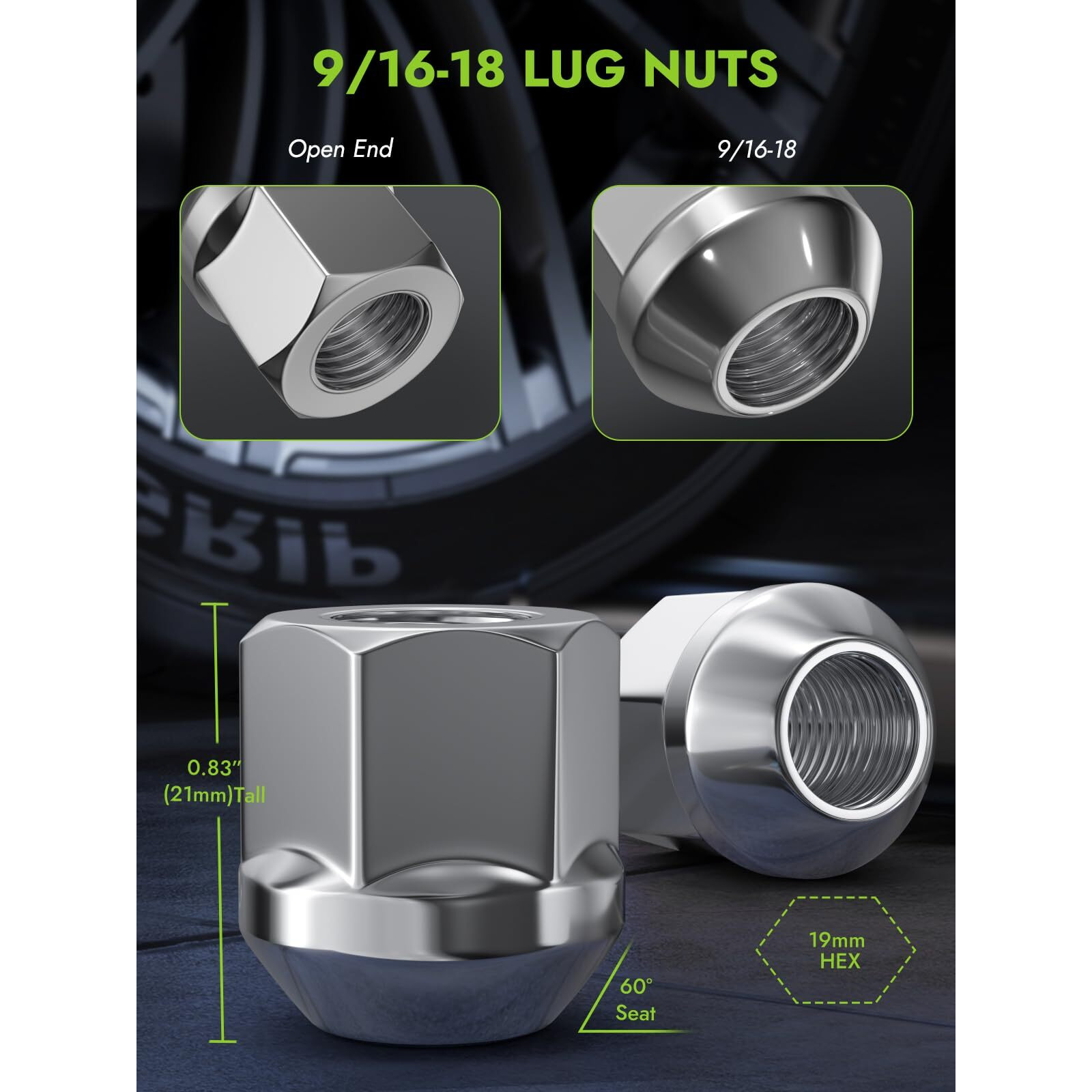 Autoptim 9/16-18 Open End Lug Nuts - Replacement 2002-2010 Dodge Ram 1500  Ram 2500 3500  2005-2011 Dakota  2004-2009 Durango Aftermarket Wheel  Silver Chrome 32Pcs Acorn Bulge Anti-Rust Tire Nuts