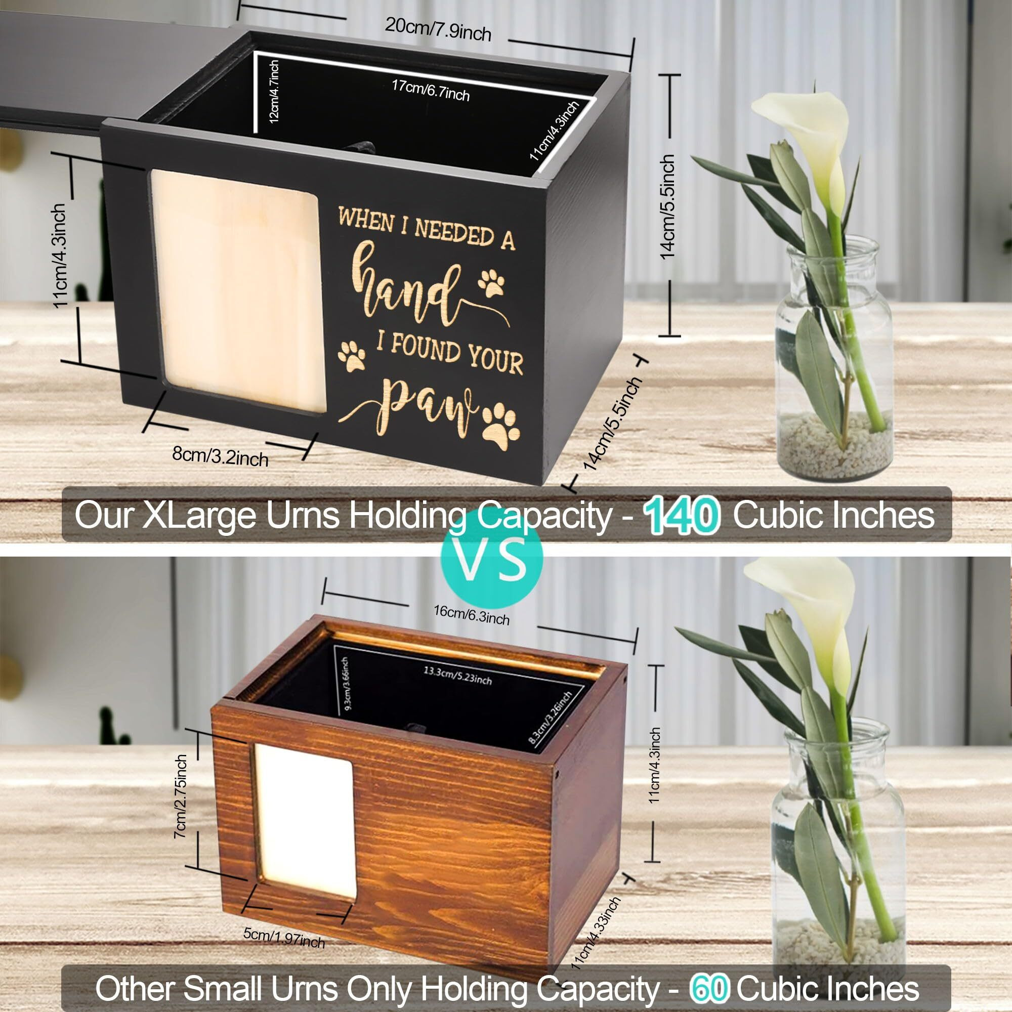 Pet Memorial Urns For Dog Or Cat Ashes  Large Wooden Funeral Cremation Urns With Photo Frame  Memorial Keepsake Memory Box With Black Flannel As Lining  Loss Pet Memorial Remembrance Gift