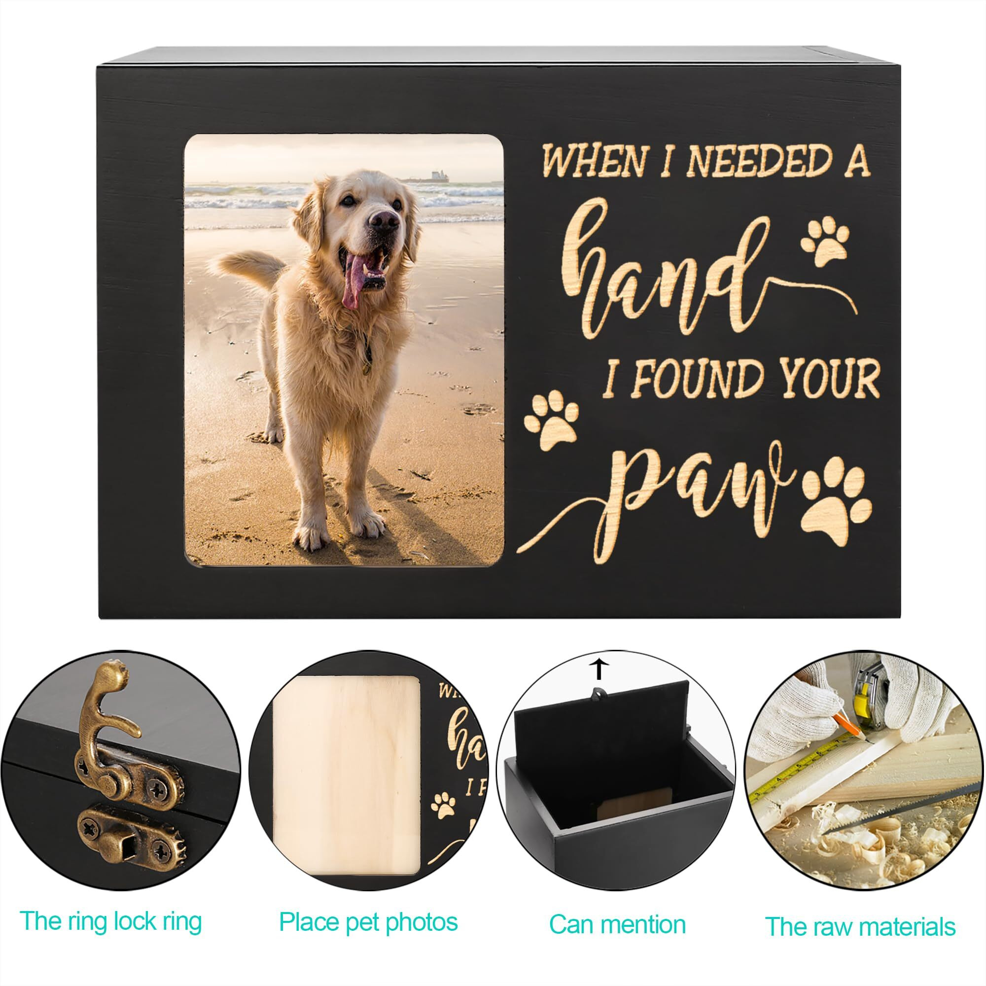 Pet Memorial Urns For Dog Or Cat Ashes  Large Wooden Funeral Cremation Urns With Photo Frame  Memorial Keepsake Memory Box With Black Flannel As Lining  Loss Pet Memorial Remembrance Gift