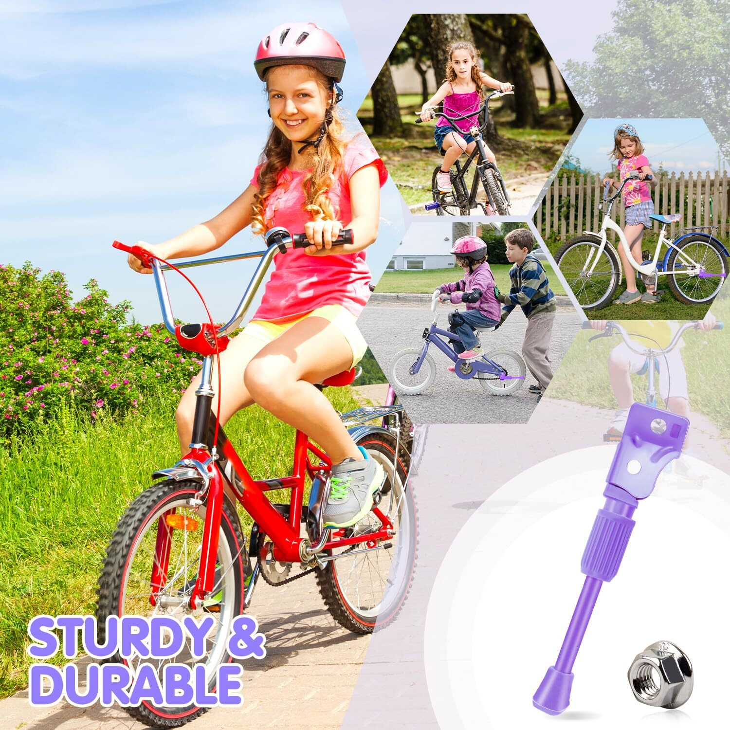 Leichten Kids Bike Kickstand For 14 Inch Wheel Children's Bicycle Single-Side Kick Stand Rear Mount Bikes Support Racks Purple For Girls And Boys Bike