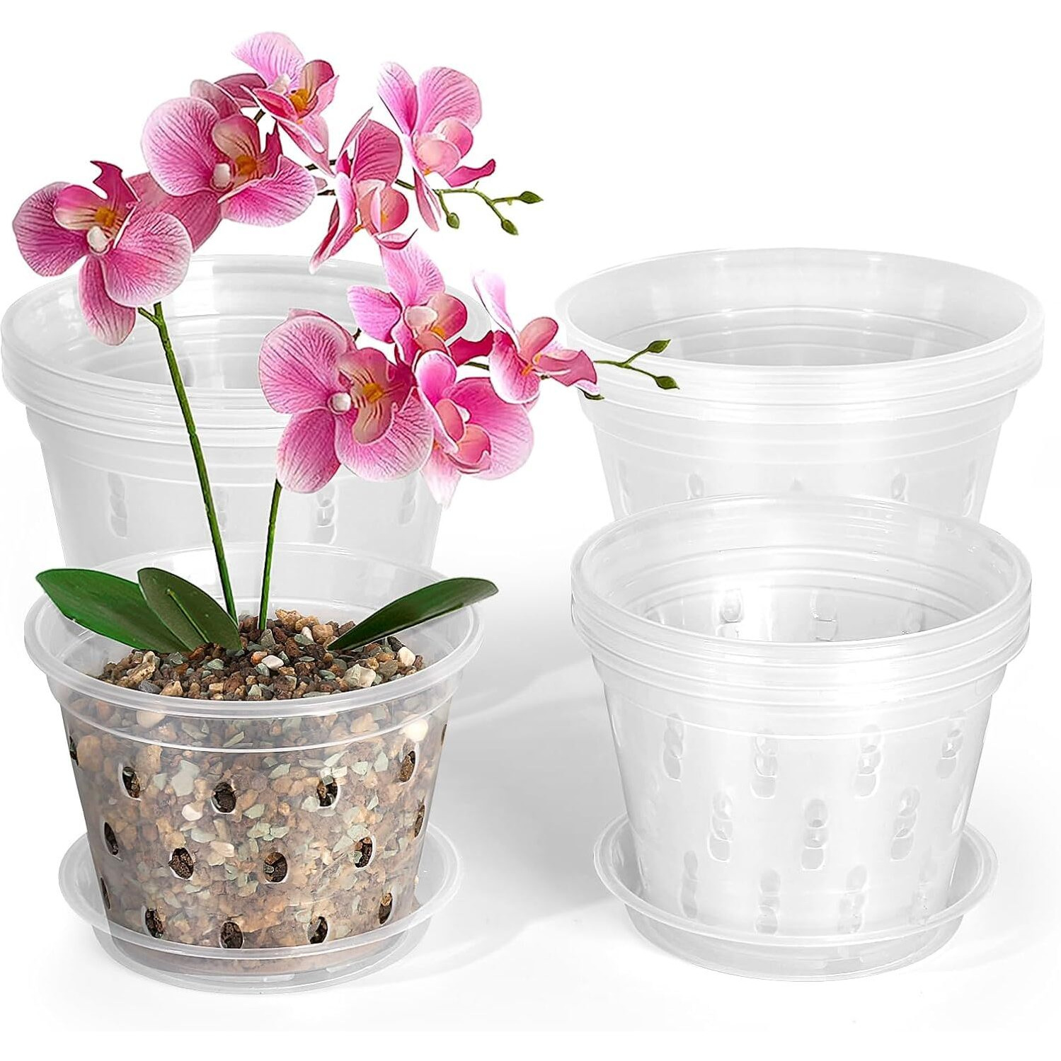 Raookif Orchid Pots With Saucer For Repotting  9 Pack 3 Inch Orchid Pots With Holes  Side Holes Creates Better Conditions For The Orchids To Grow (3Inch)
