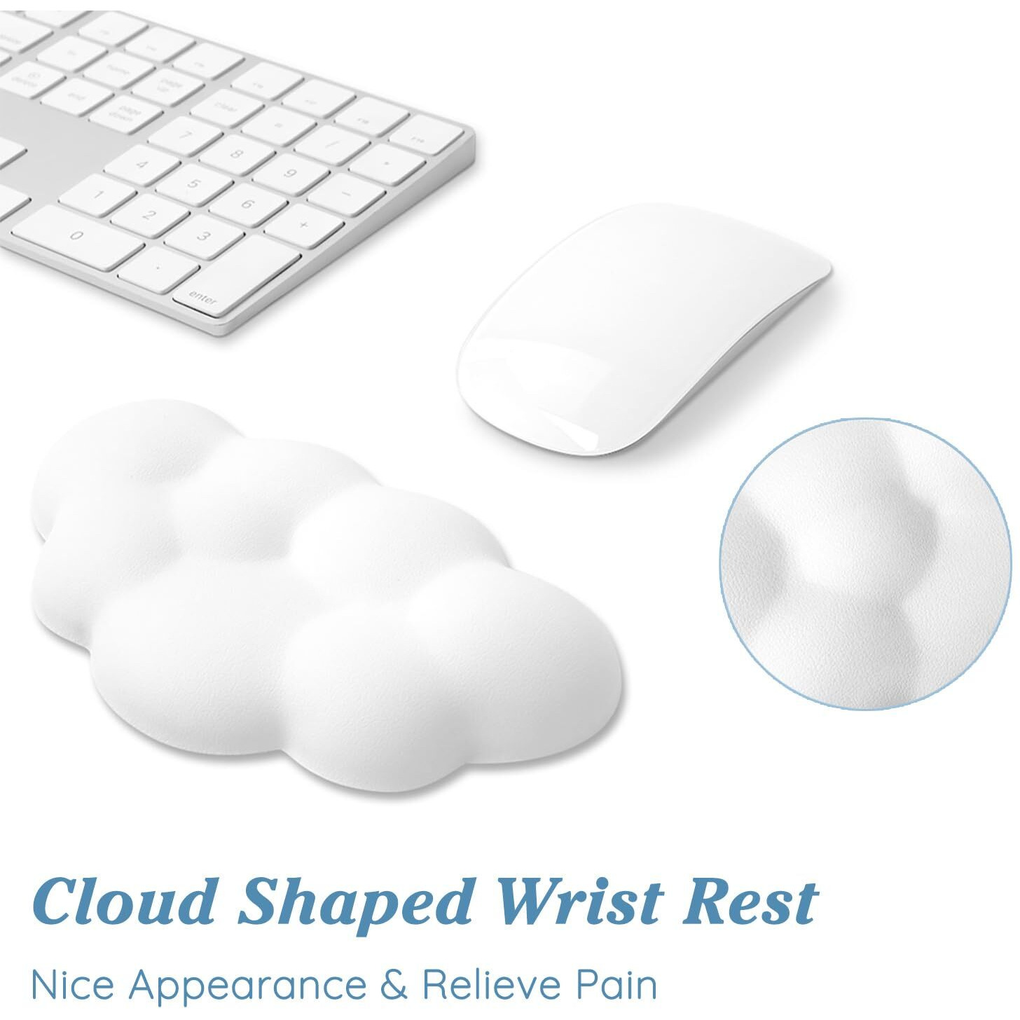 Arisase Cloud Wrist Rest Cushion For Mouse Ergonomic Soft Pu Leather Memory Foam Wrist Pain Relief Mouse Wrist Support Pad With Anti-Skid Base For Office School Home Laptop & Computer Mouse (White)