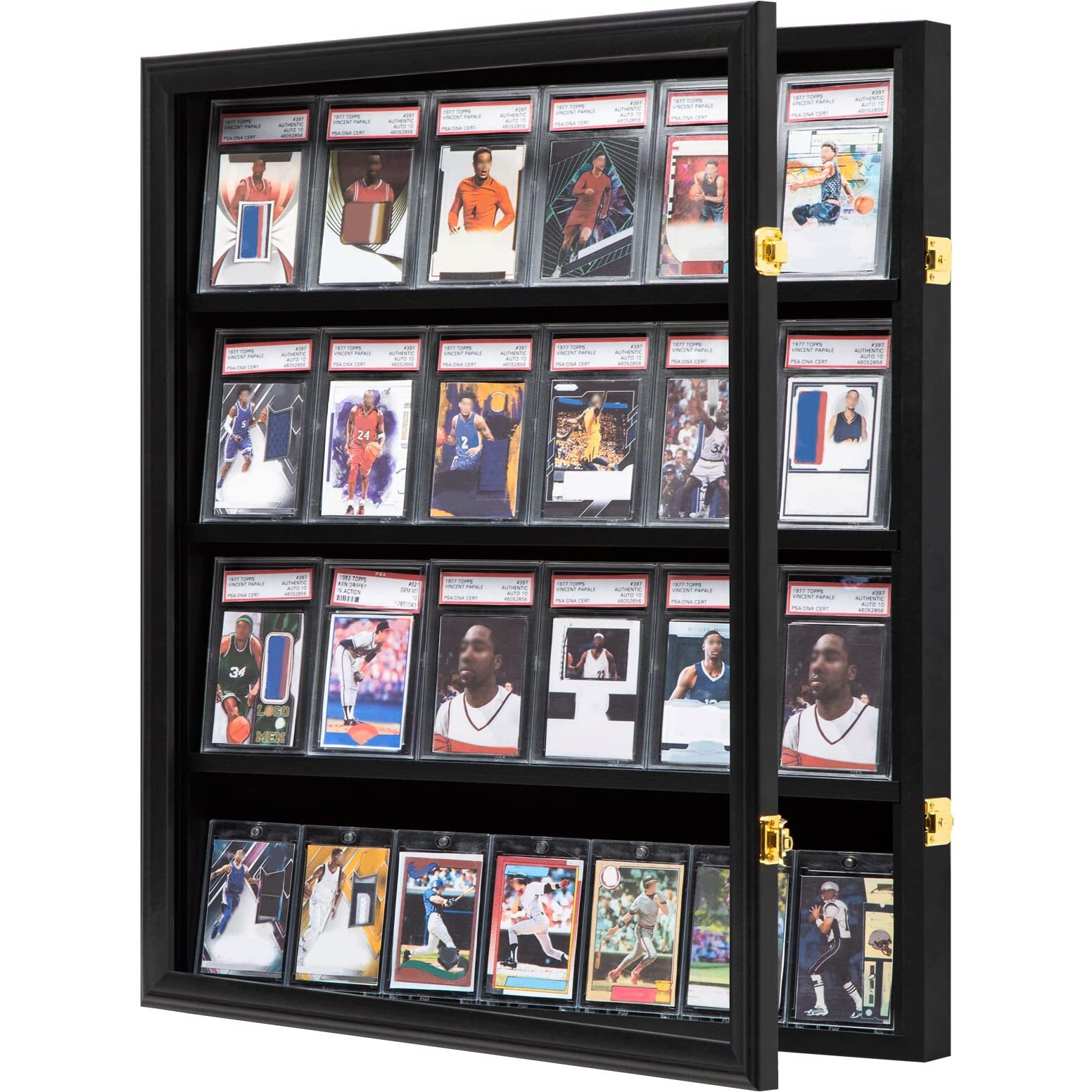 Grintus Baseball Card Display Case 24 Graded Sport Card Display Case Wall Mount With Clear View And Uv Protection Acrylic Door For Baseball Football Basketball Hockey Trading Card Collection  Black