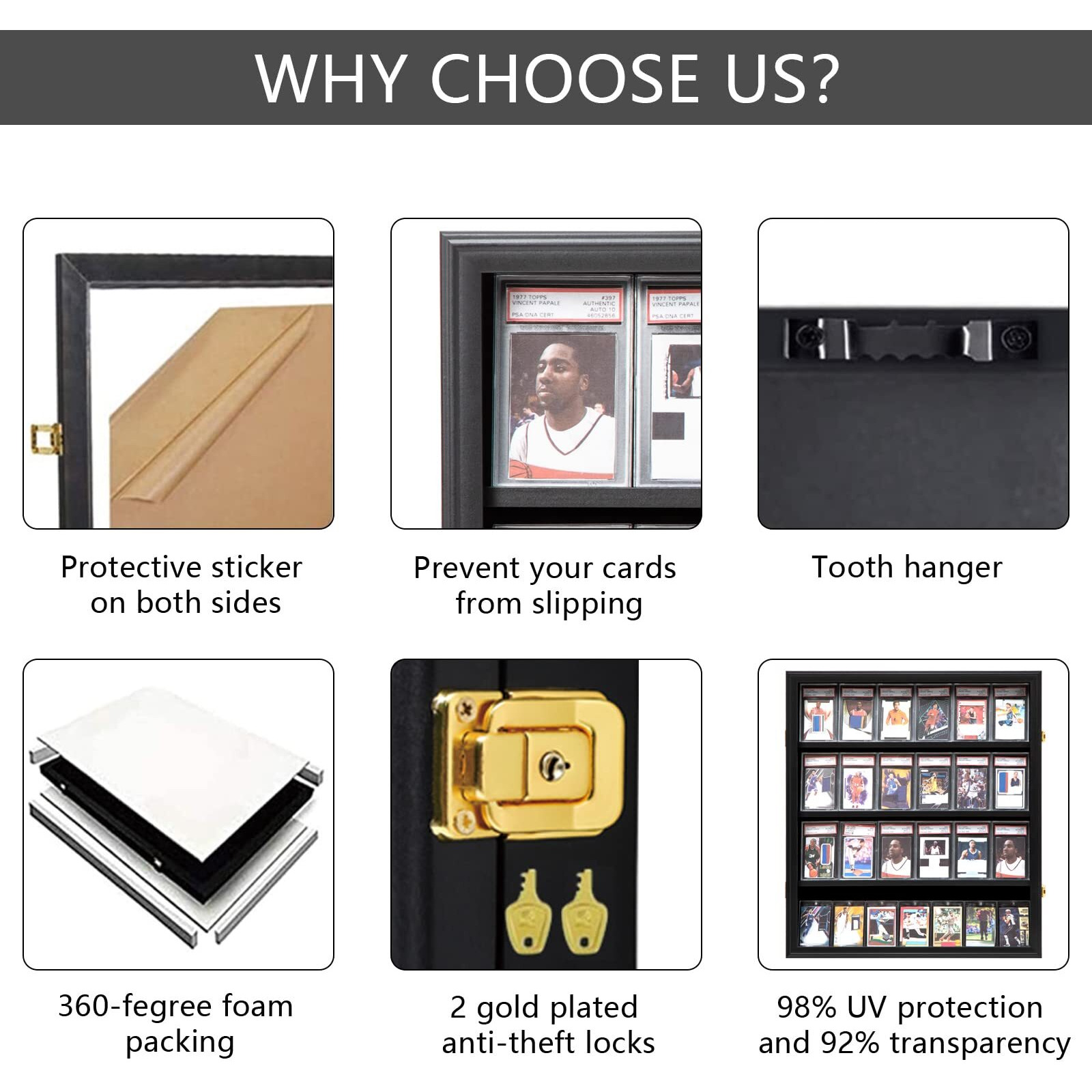 Grintus Baseball Card Display Case 24 Graded Sport Card Display Case Wall Mount With Clear View And Uv Protection Acrylic Door For Baseball Football Basketball Hockey Trading Card Collection  Black