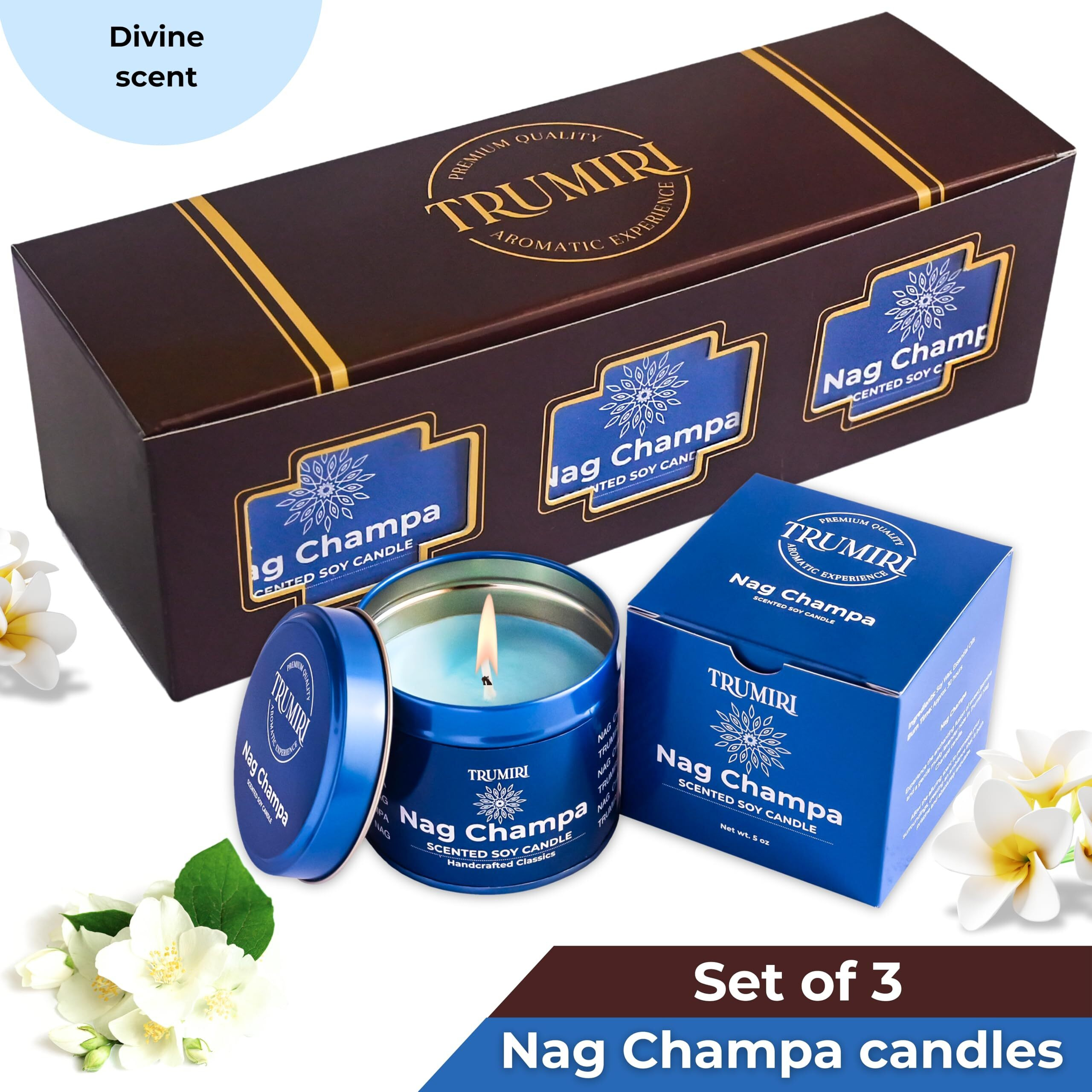 Nag Champa Candle For Home Scented - Pack Of 3 X 5Oz Natural Soy Clean Organic Non Toxic - For Aromatherapy Meditation Spiritual Gifts Bathroom Kitchen - Long Lasting Heavily Scented Velas AromTicas