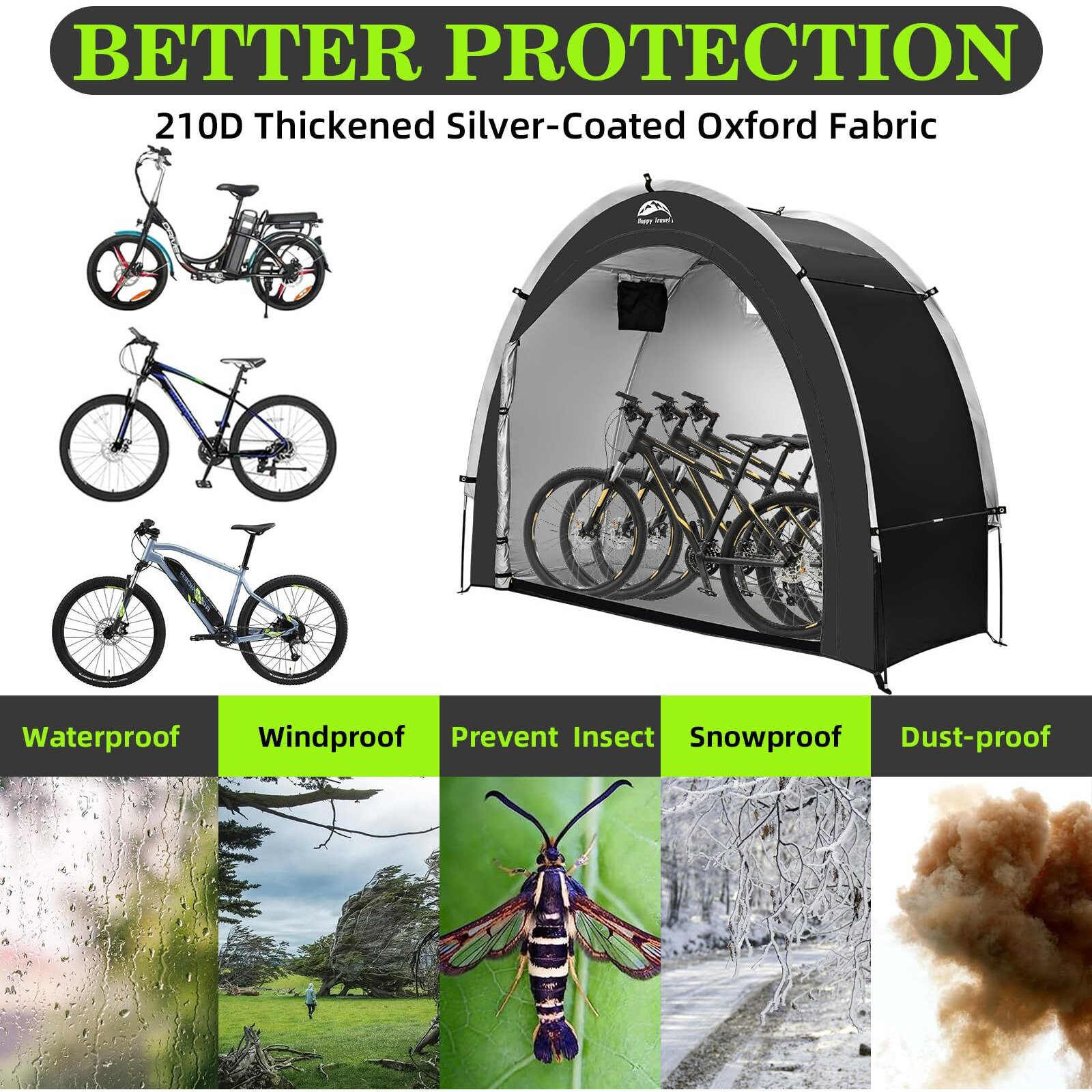 Happy Travel Bike Storage Tent Shed  Outdoor Waterproof Bicycle Covers Shelter With Window For 2/3/4/6 Bikes Oversized Outside Portable Sheds For Lawn Mower Garden Tools