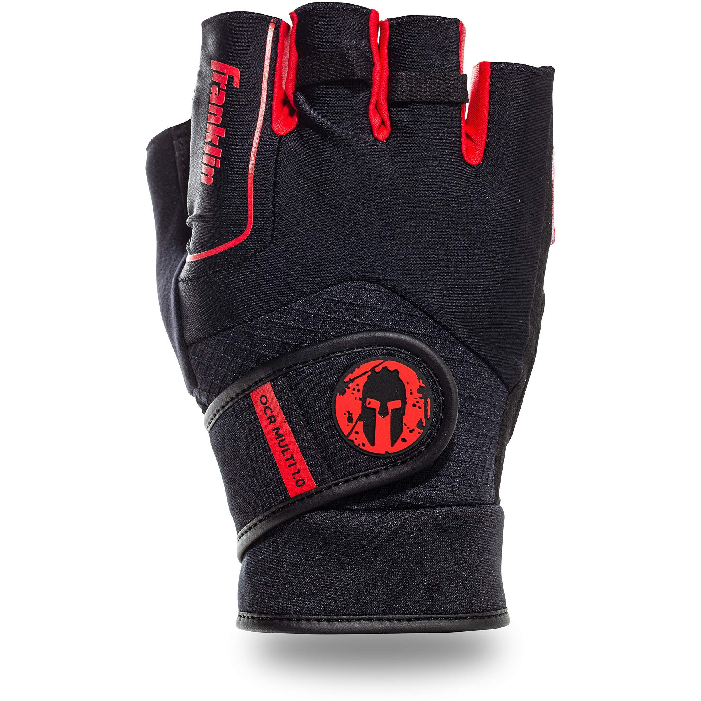 Franklin Sports Spartan Race Gloves - Mens + Womens Ocr Obstacle Course Grip Gloves - Pair - Black/Red - Adult Xxl - Multi Sport