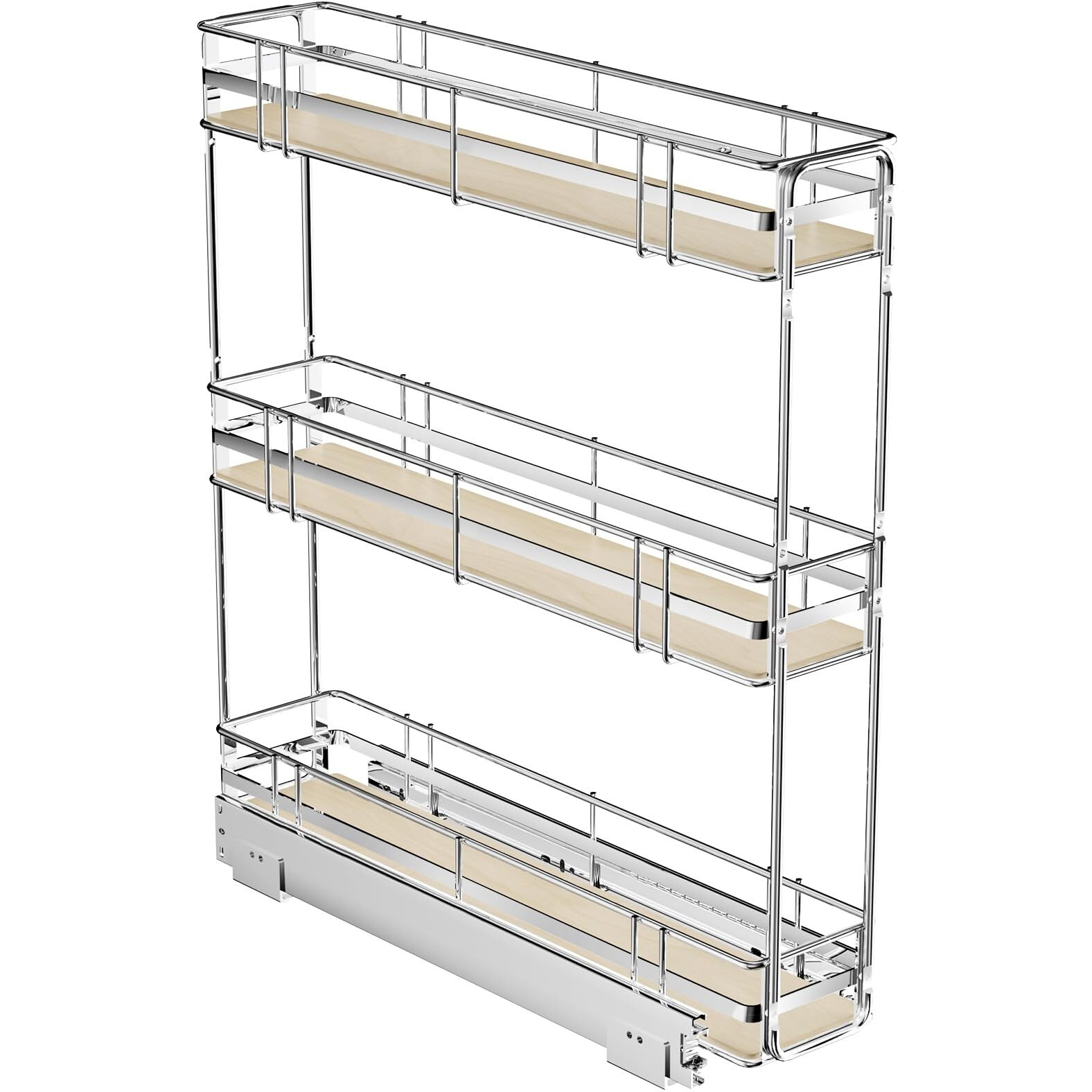 Roomtec 3-Tier Pull Out Cabinet Organizer Spice Rack For Narrow Cabinet 6"" W X 20"" D  Slide Out Wood Shelves Storage For Kitchen