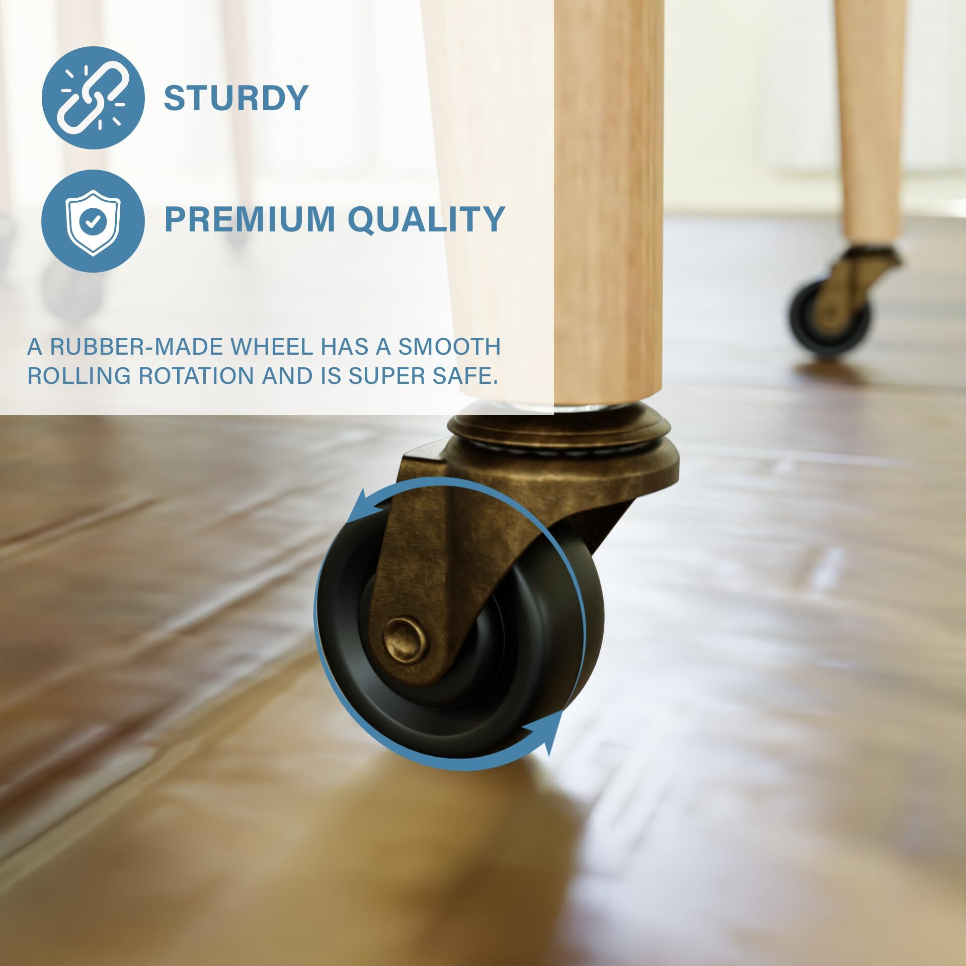 Antique Brass Casters With Rubber Wheels 1-5/8"" Stem Caster Replacement For Chairs  Sofa  Dresser | Vintage Furniture Rollers For Hardwood Floor Set Of 4