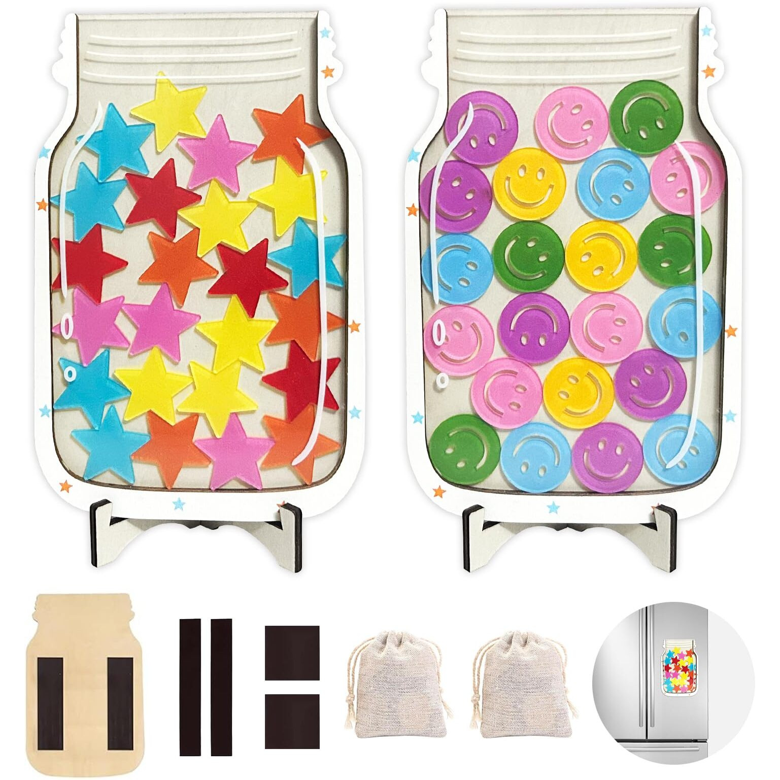 2 Pack Magnetic Reward Jar Star And Smiley Face Reward Jar Star Jar Reward System For Kids Good Behavior Home Classroom Responsibility Routine Training Tool For Boys Girls