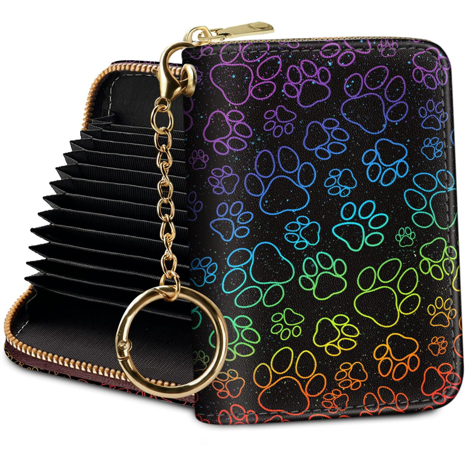 Yonlevres Credit Card Holder Small Wallets Woman  Puppy Dog Paw Rfid Wallet Women Card Holder Keychain Zipper  Cute Funny Card Case Pu Leather Rfid Blocking Accordion Card Organizer Gifts Girls