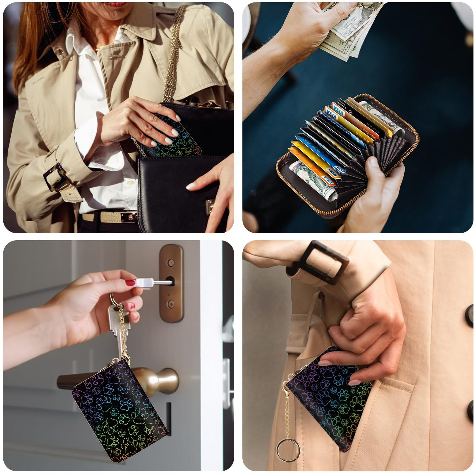 Yonlevres Credit Card Holder Small Wallets Woman  Puppy Dog Paw Rfid Wallet Women Card Holder Keychain Zipper  Cute Funny Card Case Pu Leather Rfid Blocking Accordion Card Organizer Gifts Girls