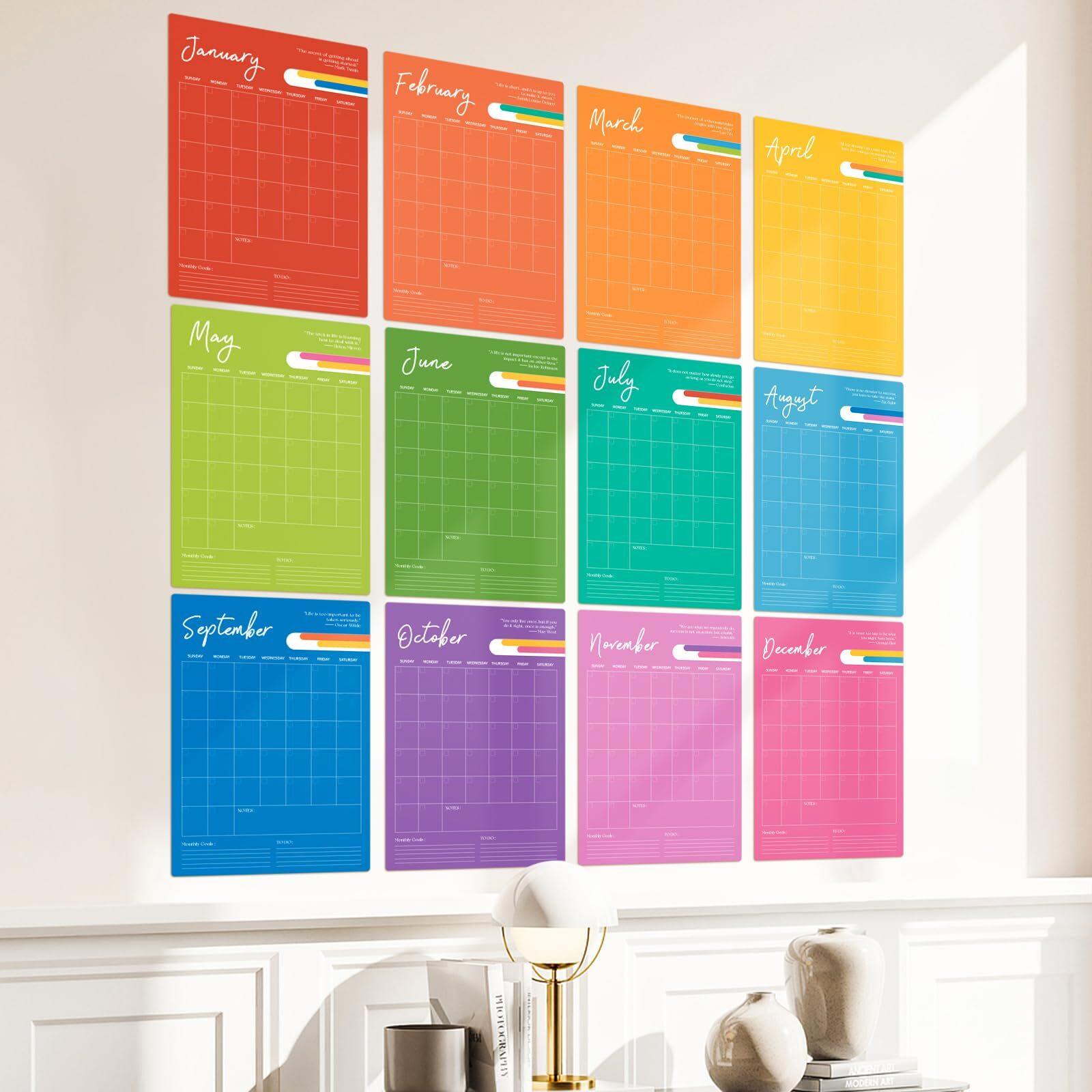 Ospelelf Undated Wall Calendar Dry Erase 12 Month  12"" X 17"" Laminated Calendar Monthly Office Calendar 2025  12 Sheets