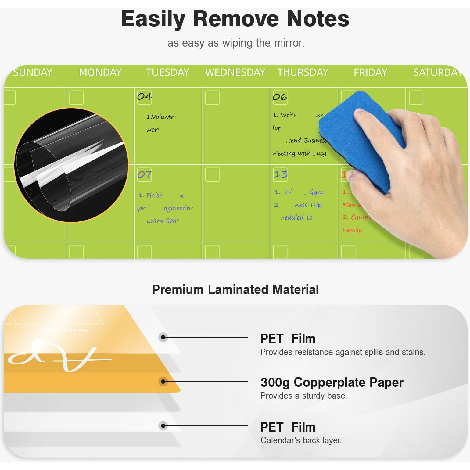 Ospelelf Undated Wall Calendar Dry Erase 12 Month  12"" X 17"" Laminated Calendar Monthly Office Calendar 2025  12 Sheets