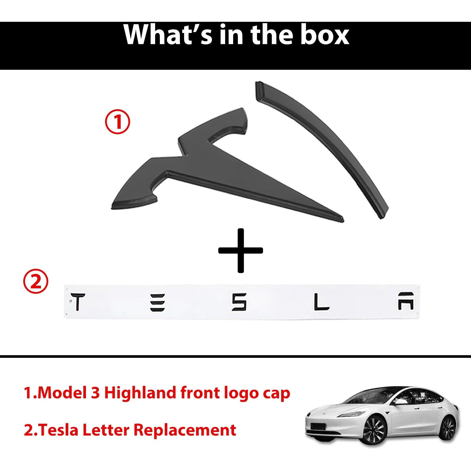 2025 Model 3 Front Logo Cover For Tesla Model 3 2024 Highland Abs Front Logo Sticker Matte Black